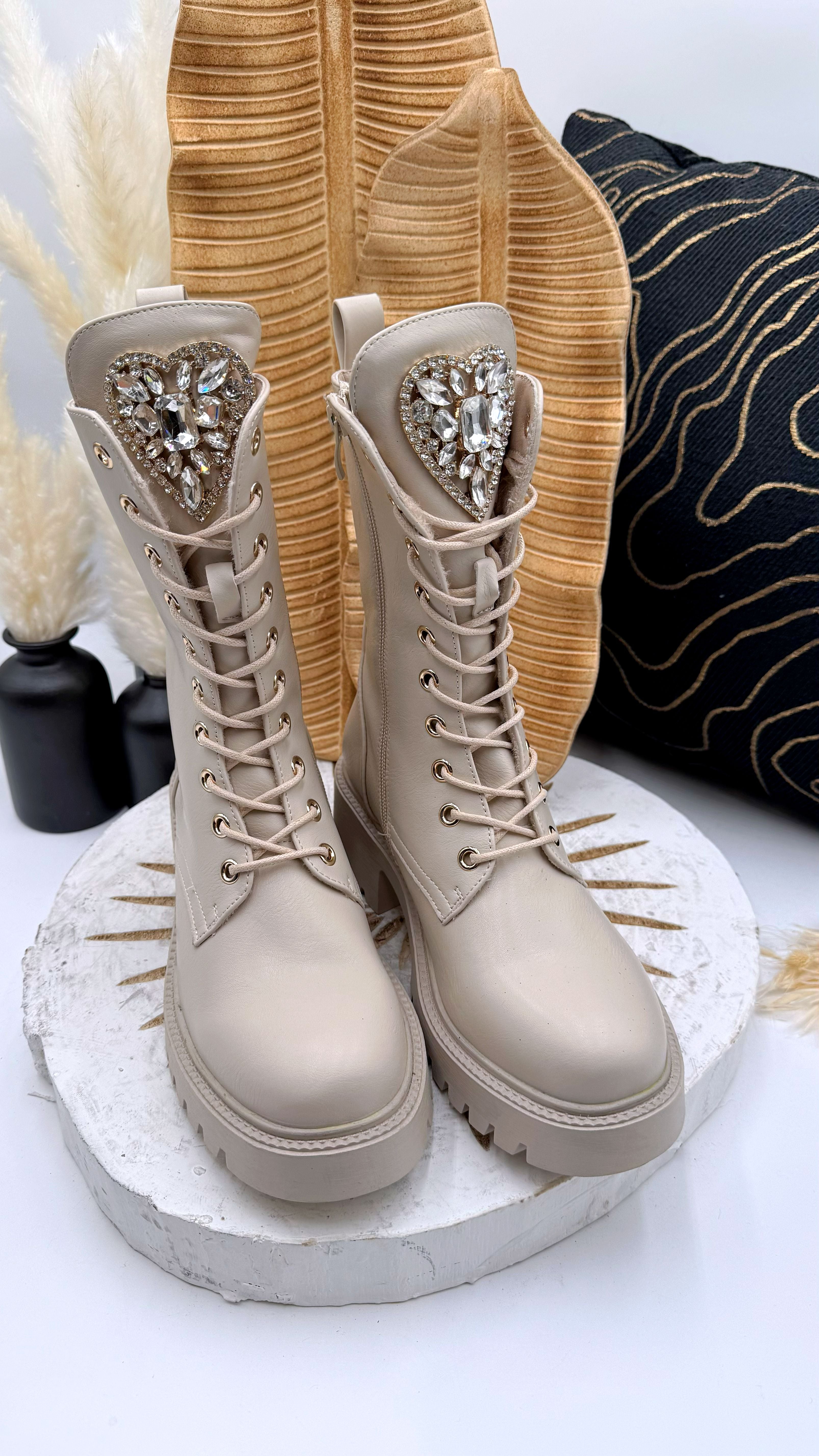 Boots Big Glitter Heart *Beige*