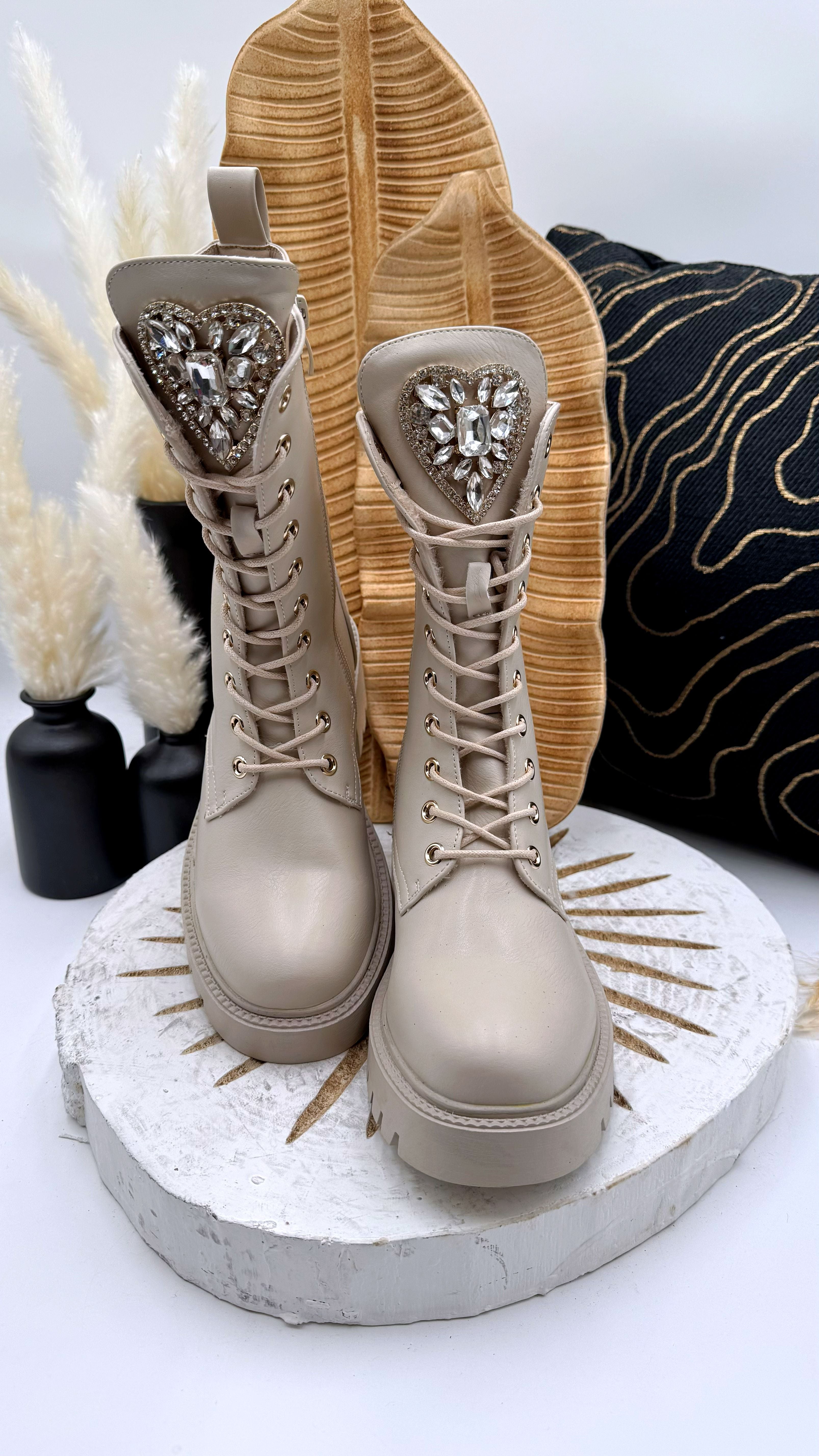 Boots Big Glitter Heart *Beige*