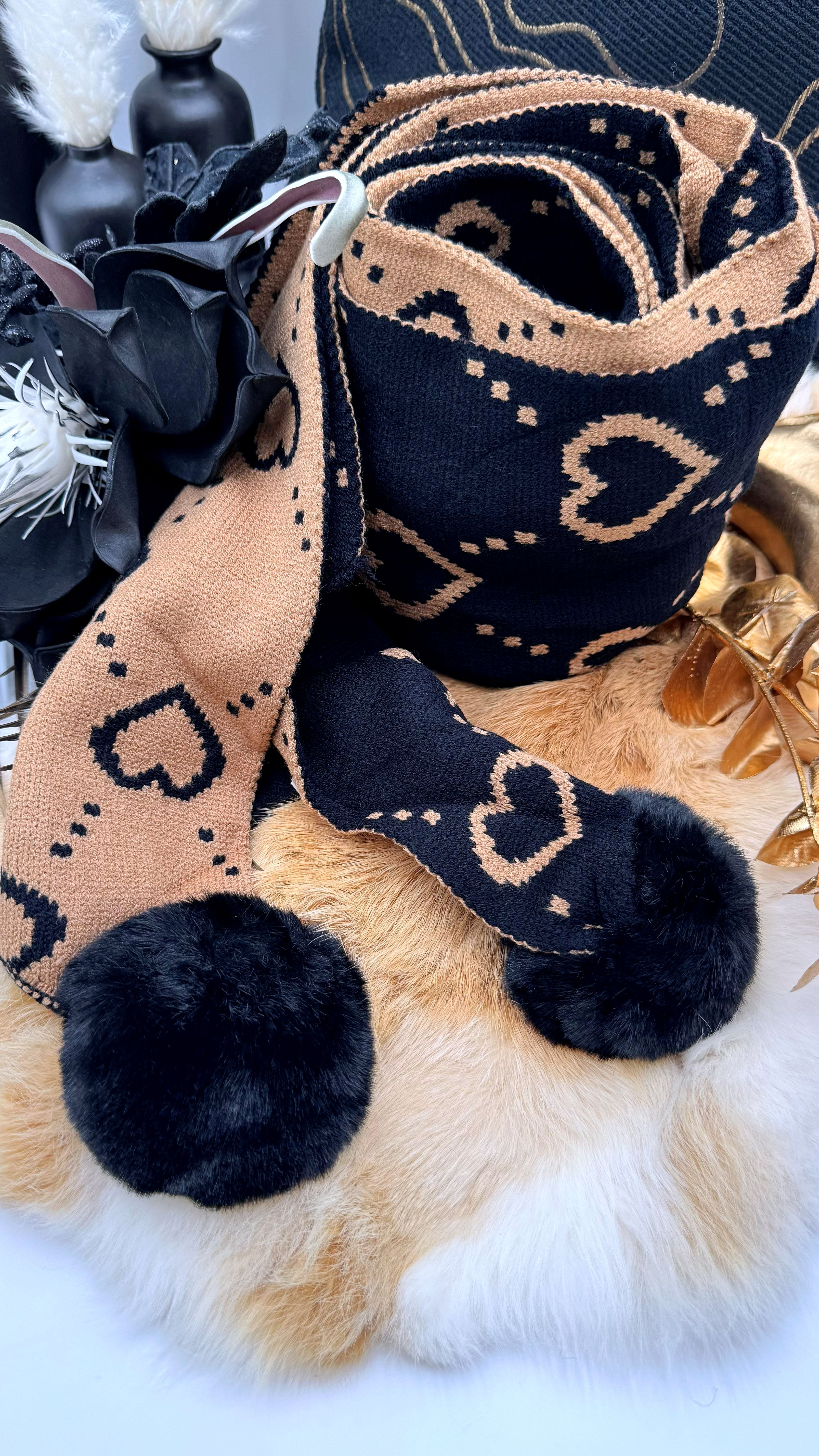 Schal Lovely Warmth *Schwarz-Camel*
