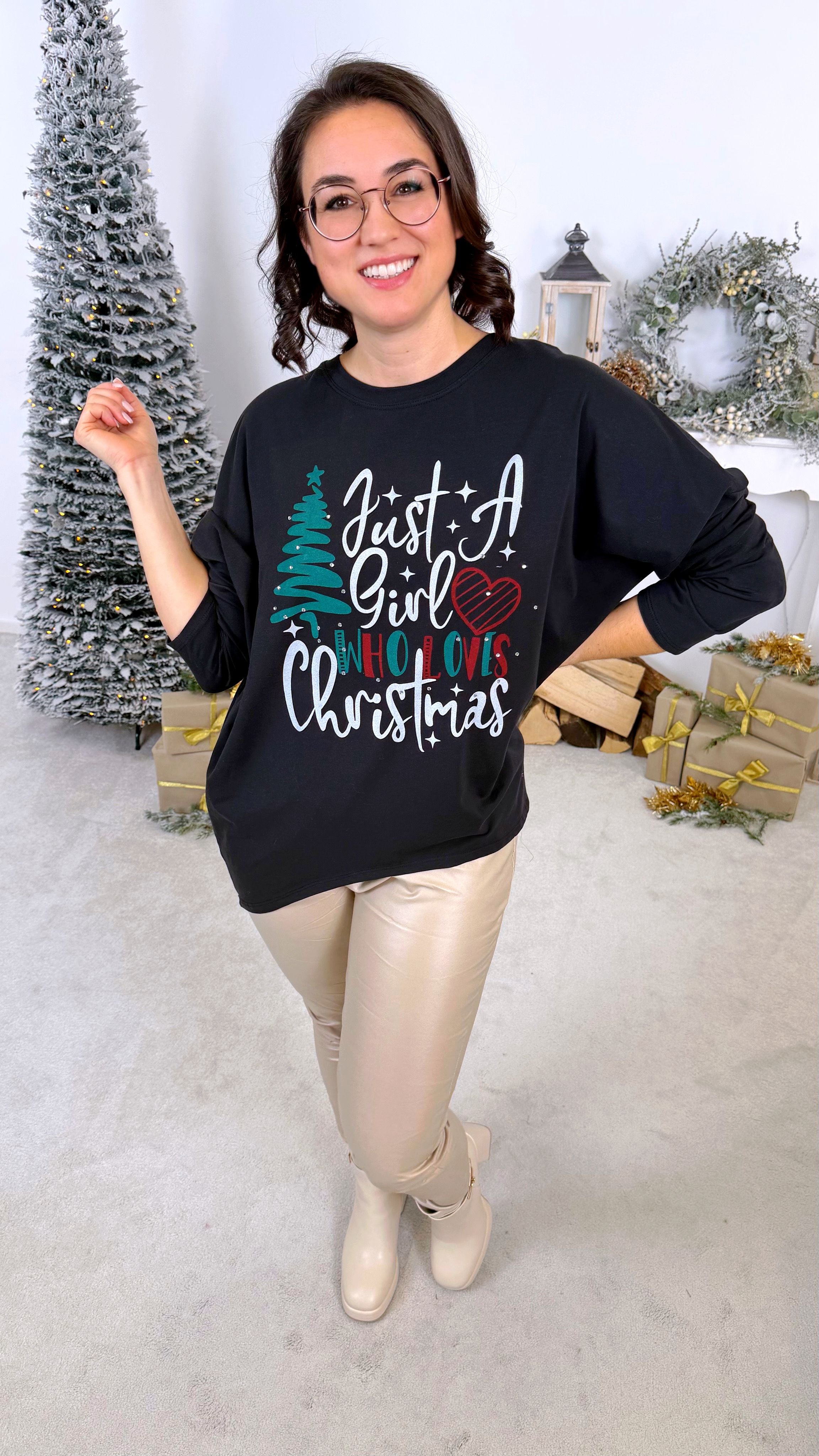 Langarmshirt Just a Girl *Schwarz*