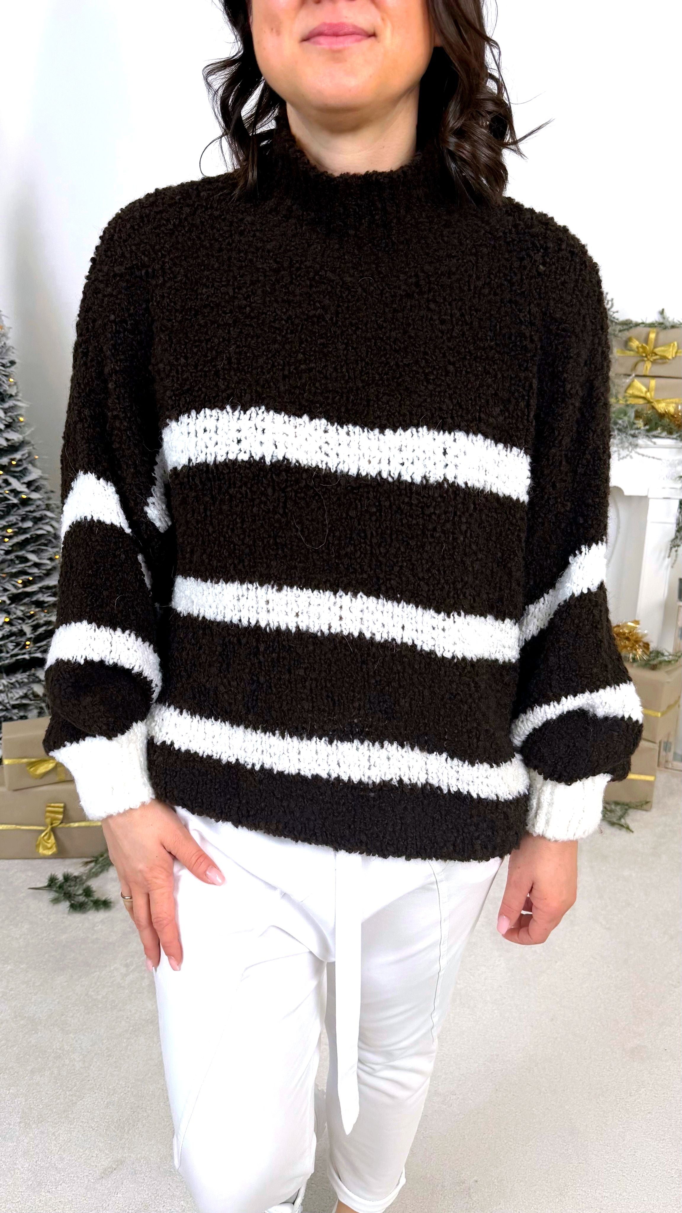 Pullover Warm Lines *Dunkelbraun/Weiß*