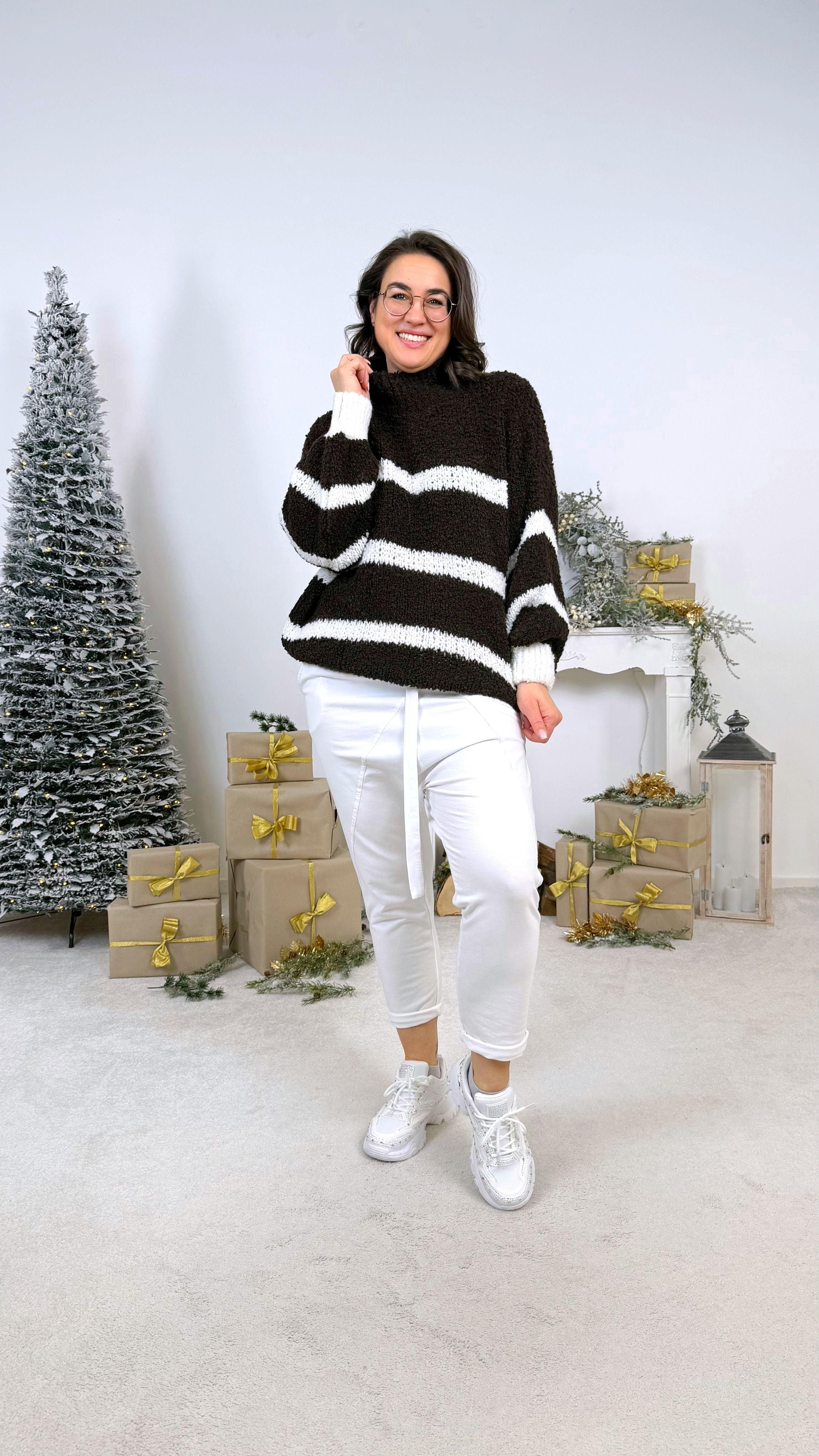 Pullover Warm Lines *Dunkelbraun/Weiß*