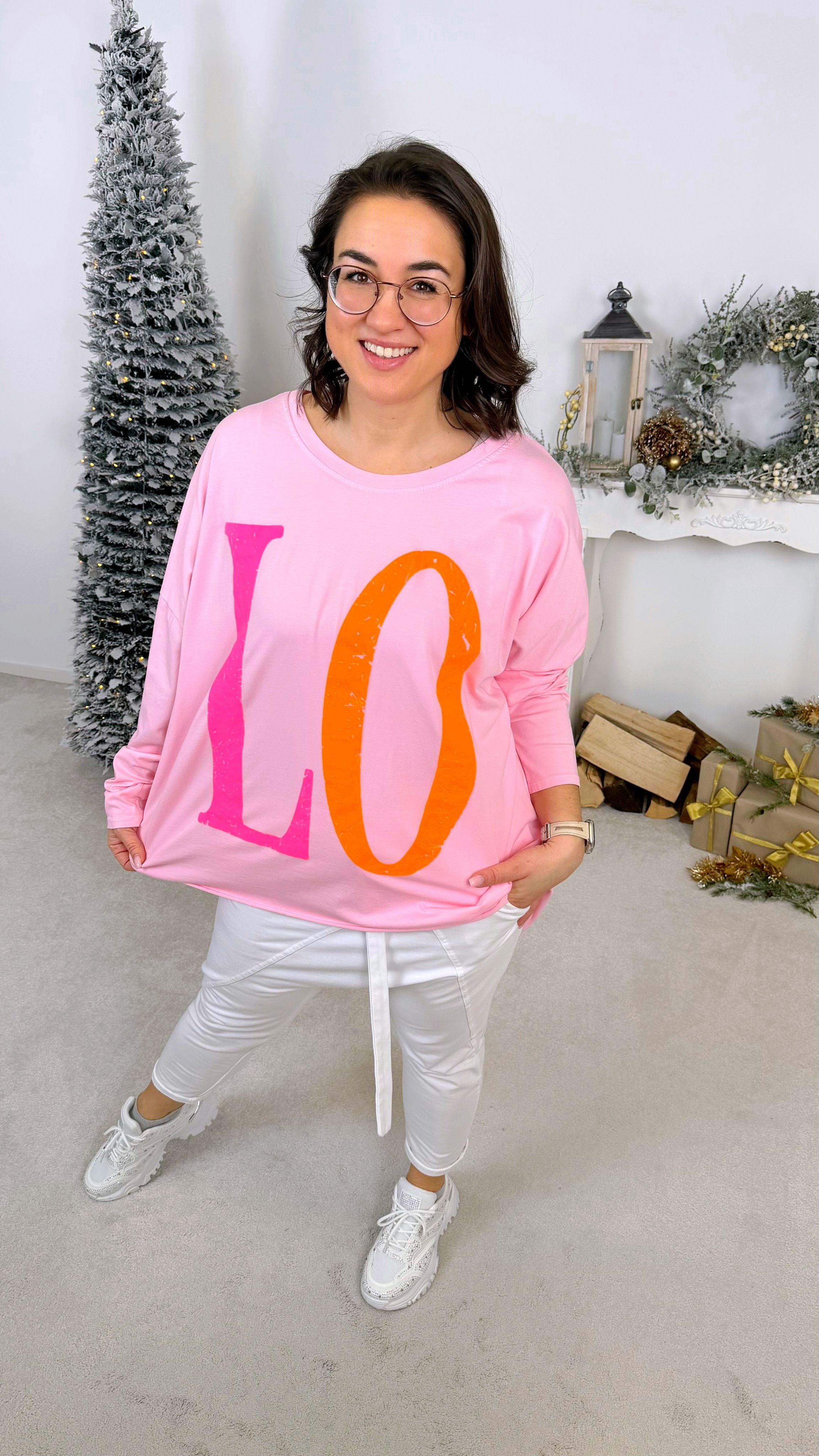 Oversized Langarmshirt Love *Rosa*