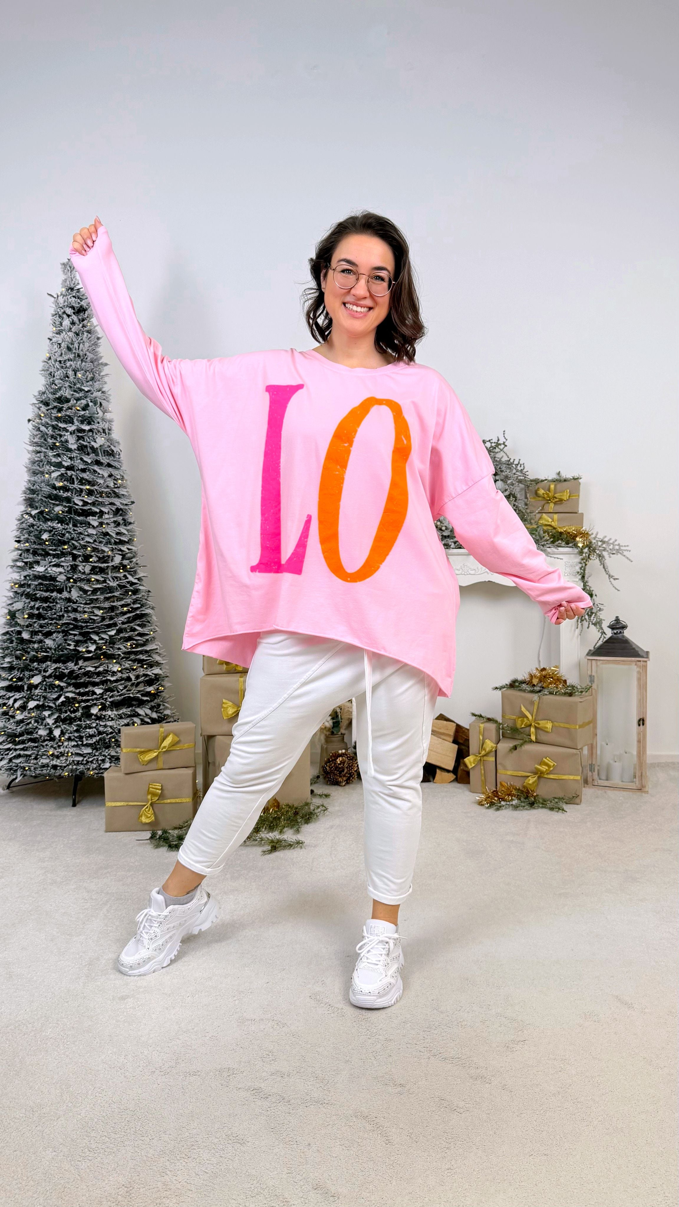 Oversized Langarmshirt Love *Rosa*