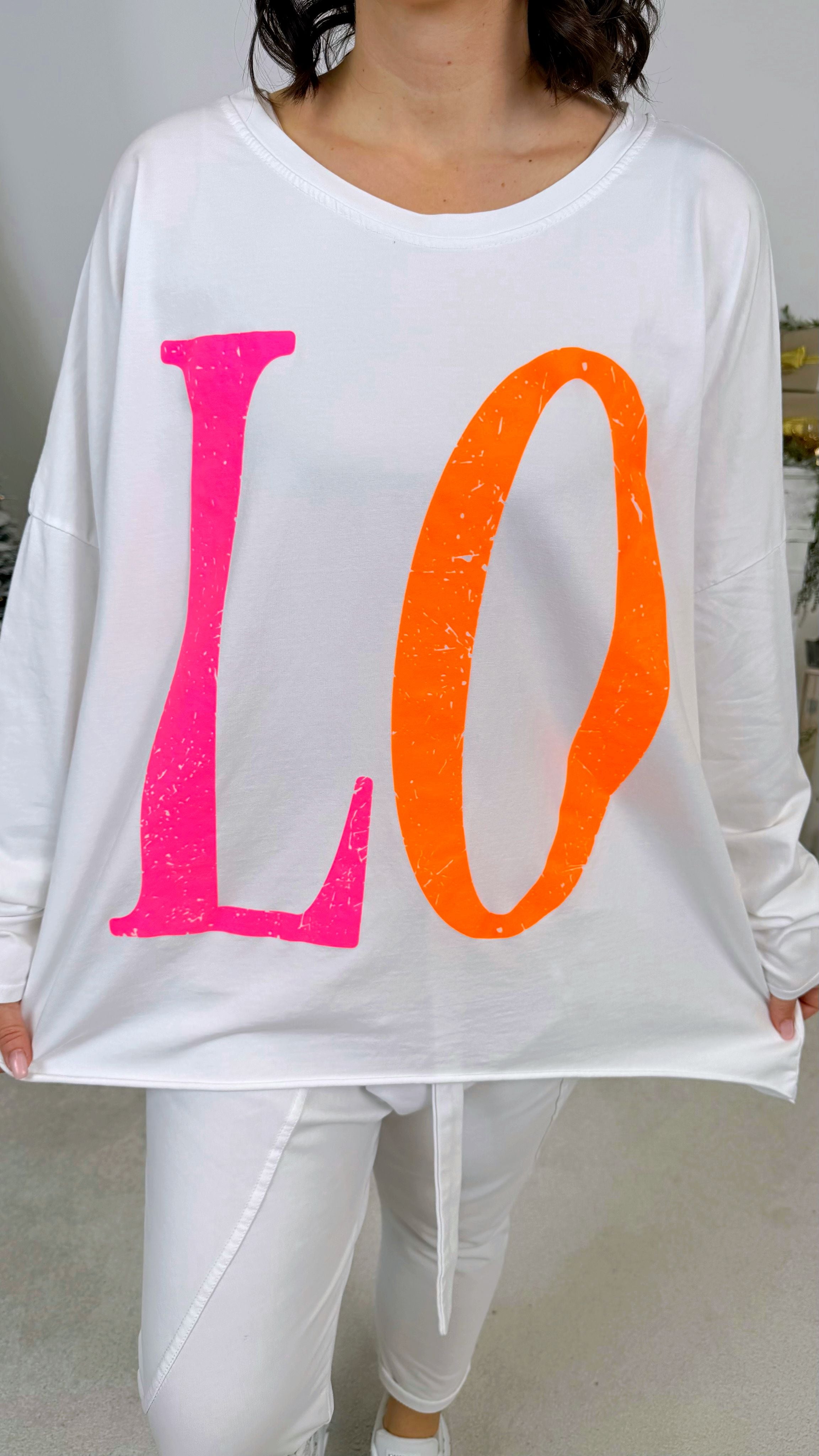Oversized Langarmshirt Love *Weiß*