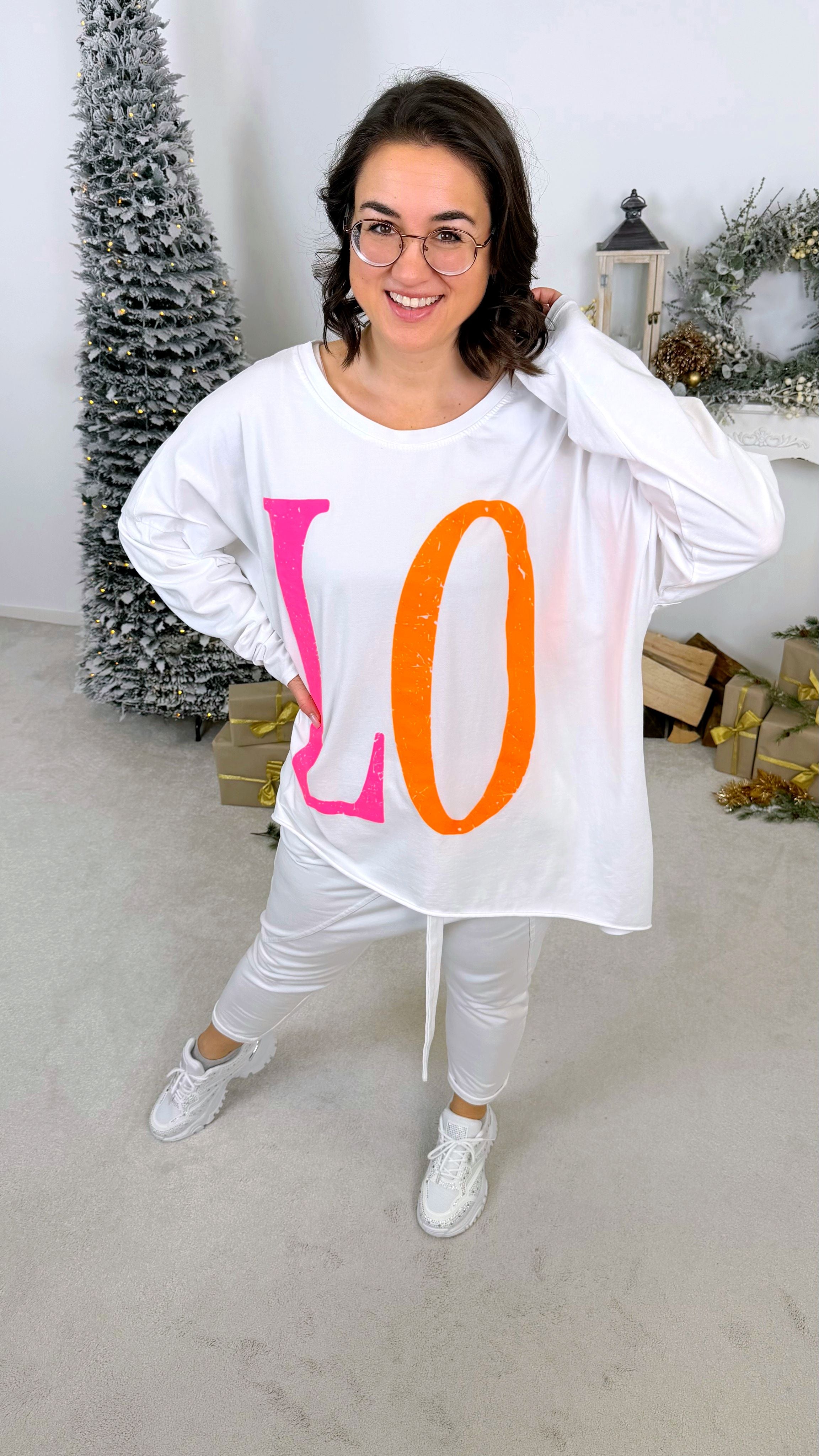 Oversized Langarmshirt Love *Weiß*