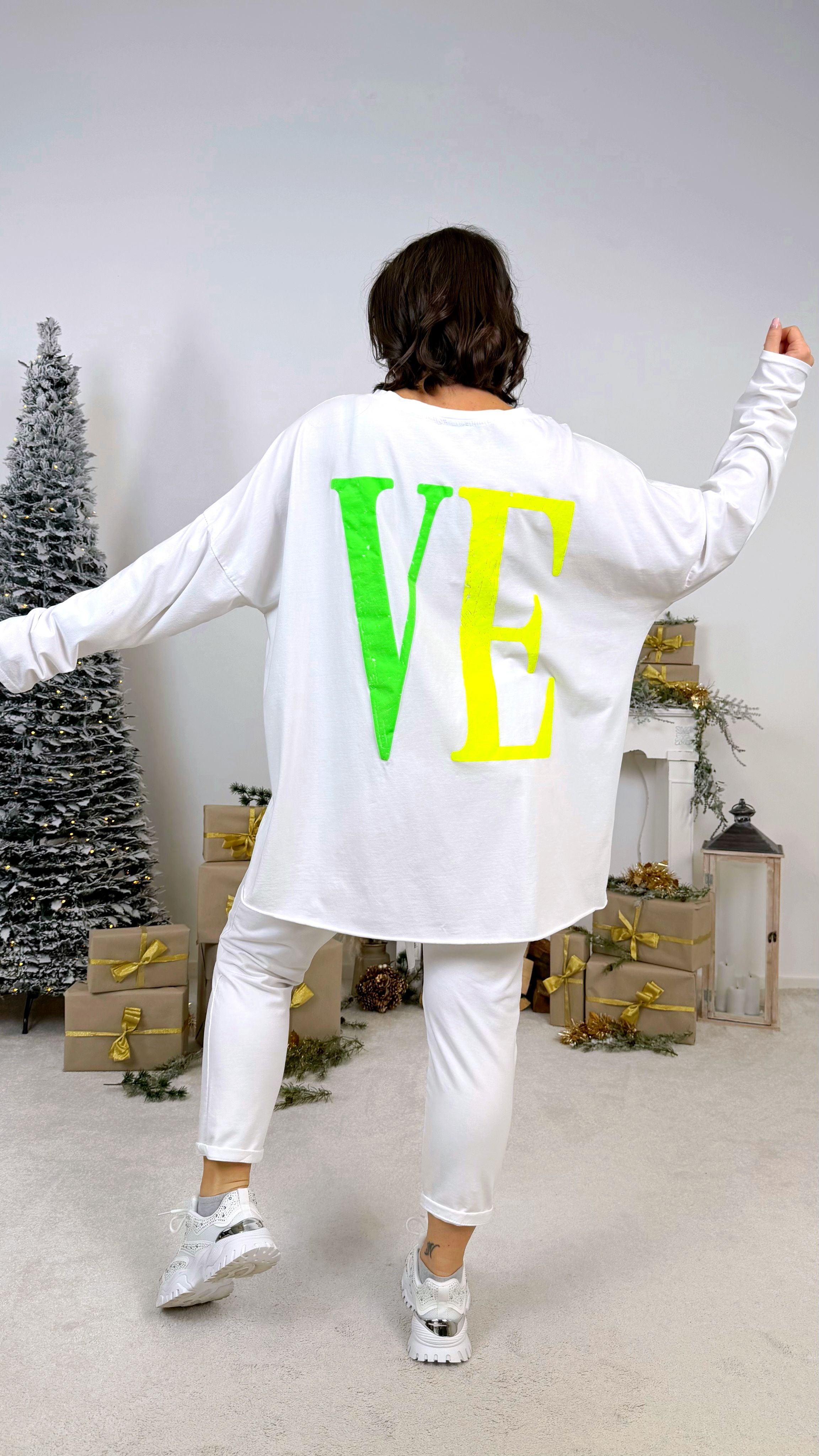 Oversized Langarmshirt Love *Weiß*