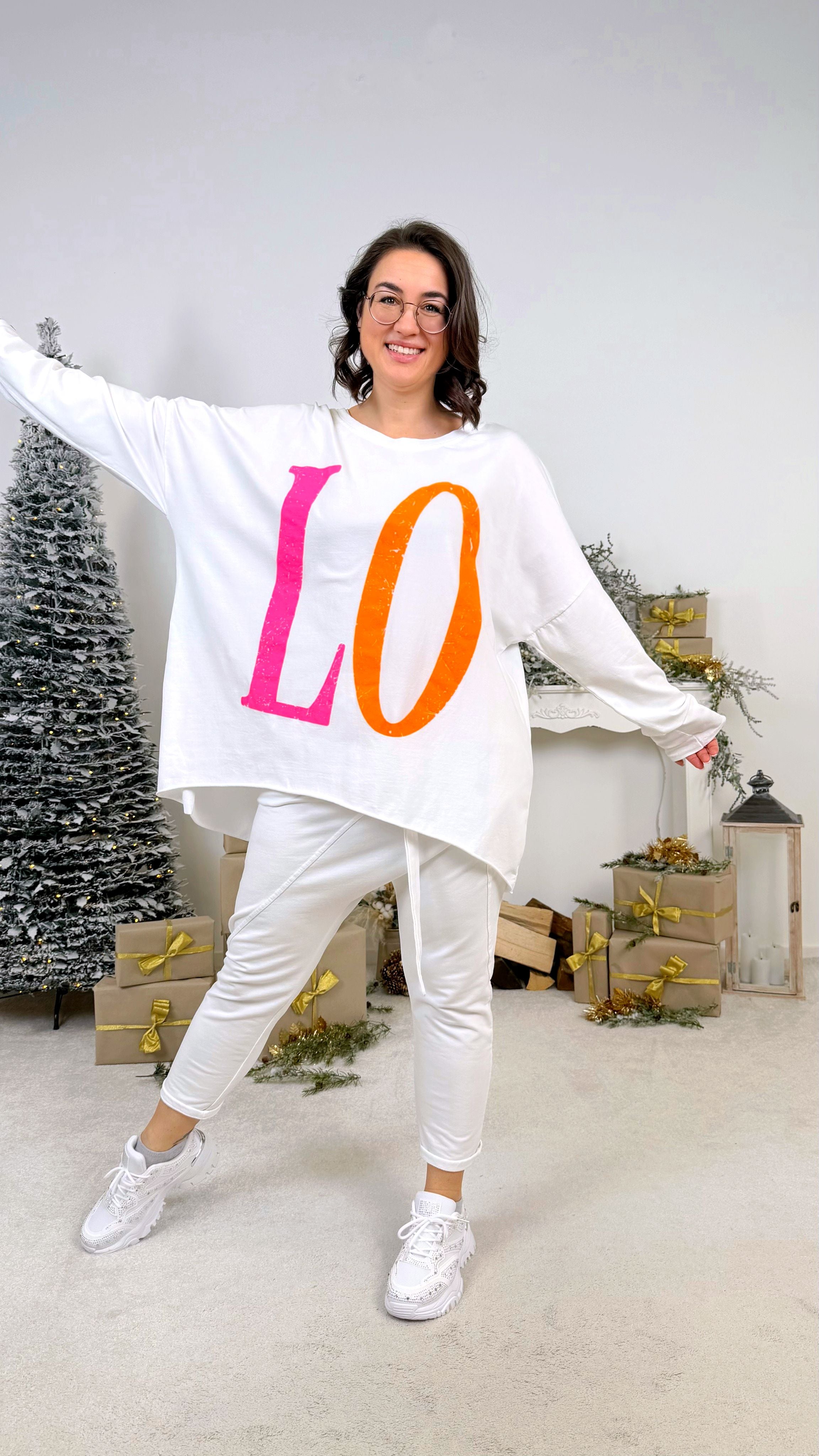 Oversized Langarmshirt Love *Weiß*