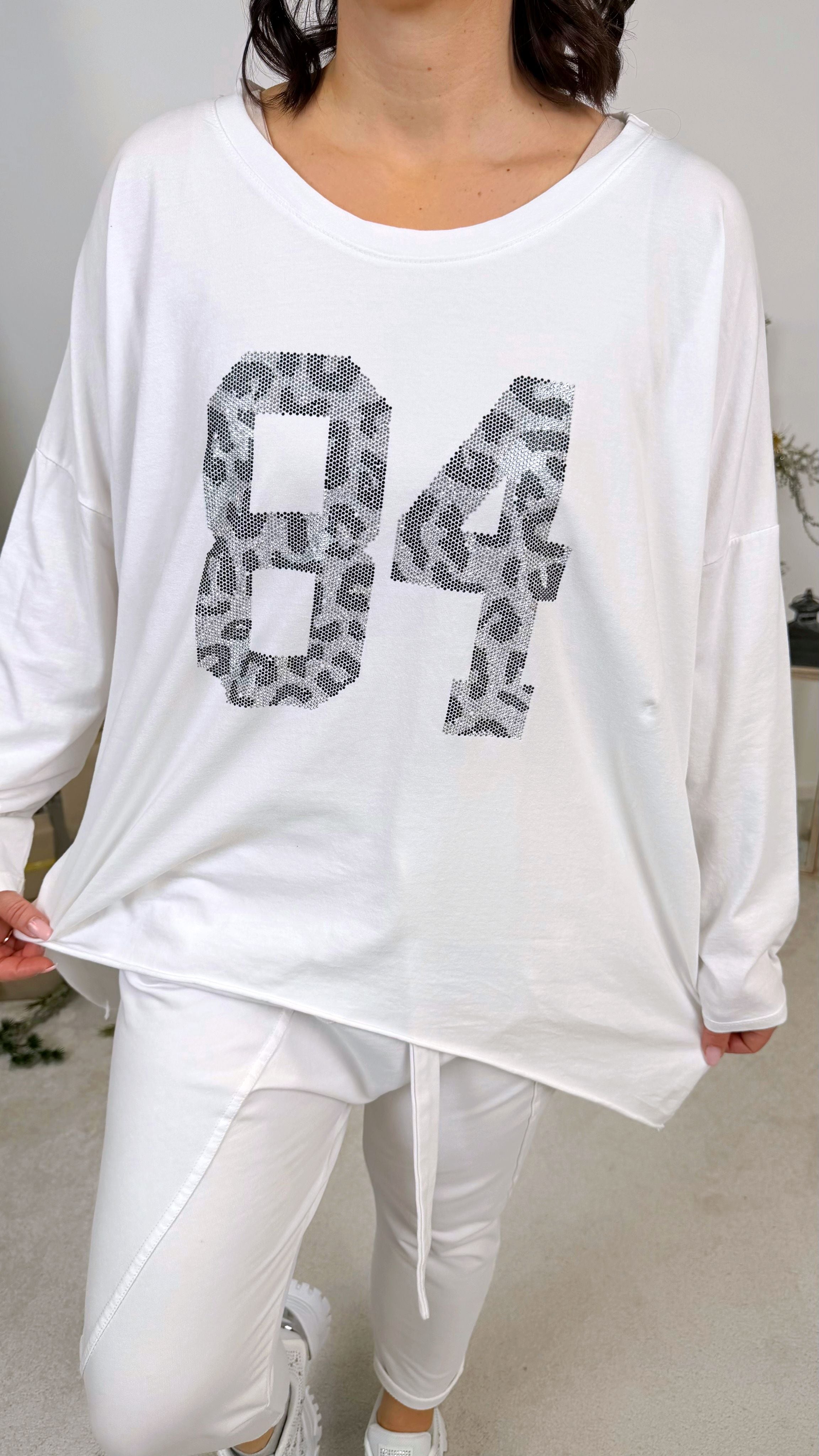 Oversized Langarmshirt Metallic Eightyfour *Weiß*