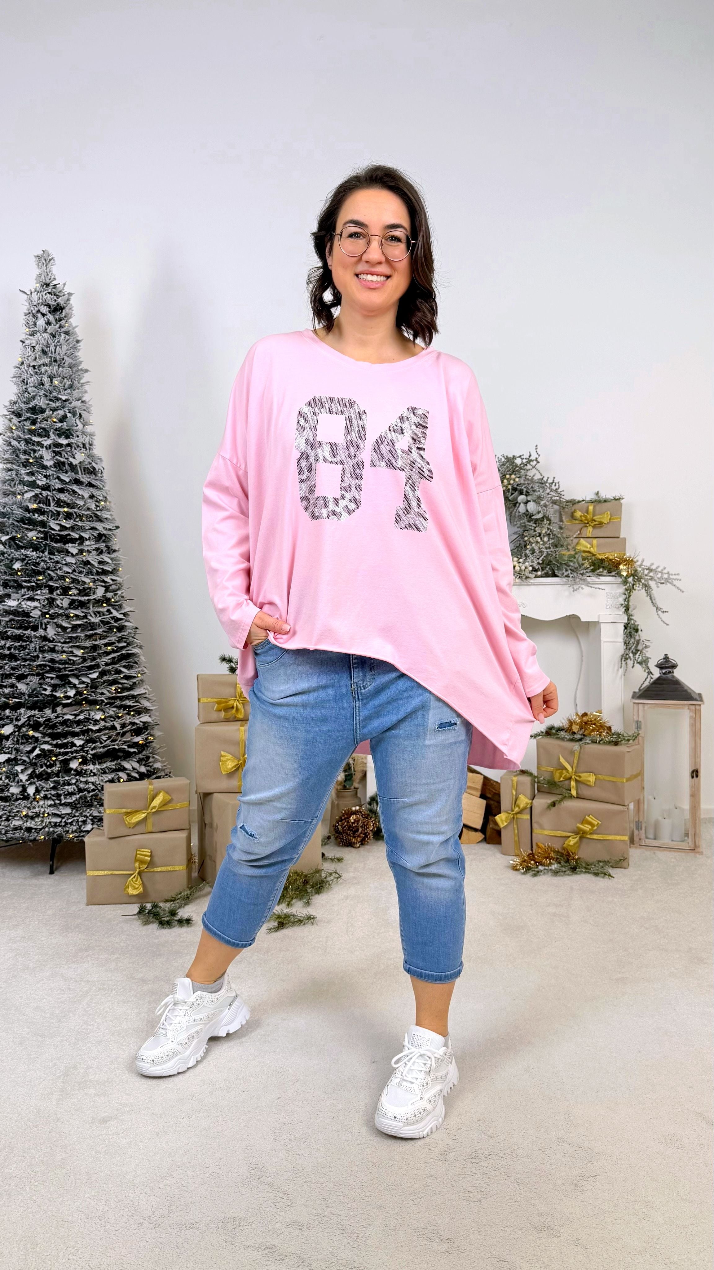 Oversized Langarmshirt Metallic Eightyfour *Babypink*