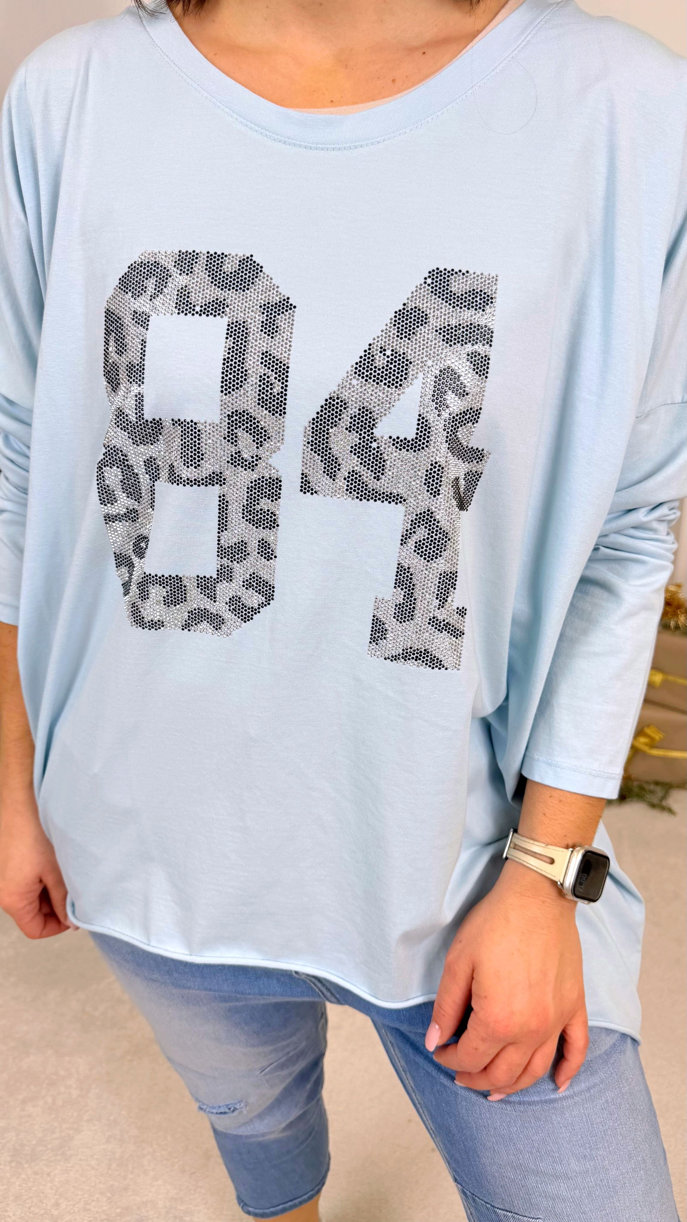 Oversized Langarmshirt Metallic Eightyfour *Hellblau*