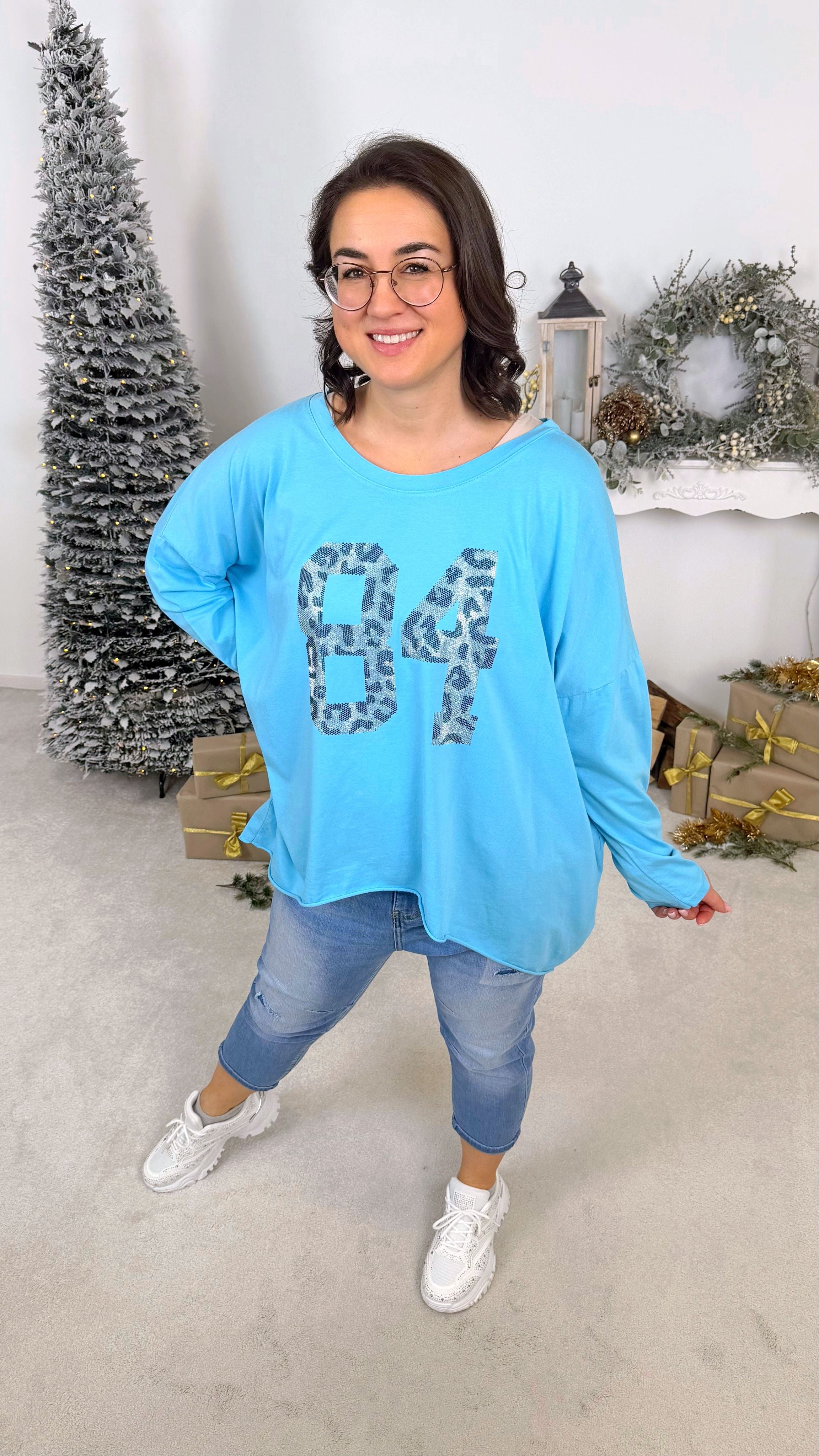 Oversized Langarmshirt Metallic Eightyfour *Türkis*