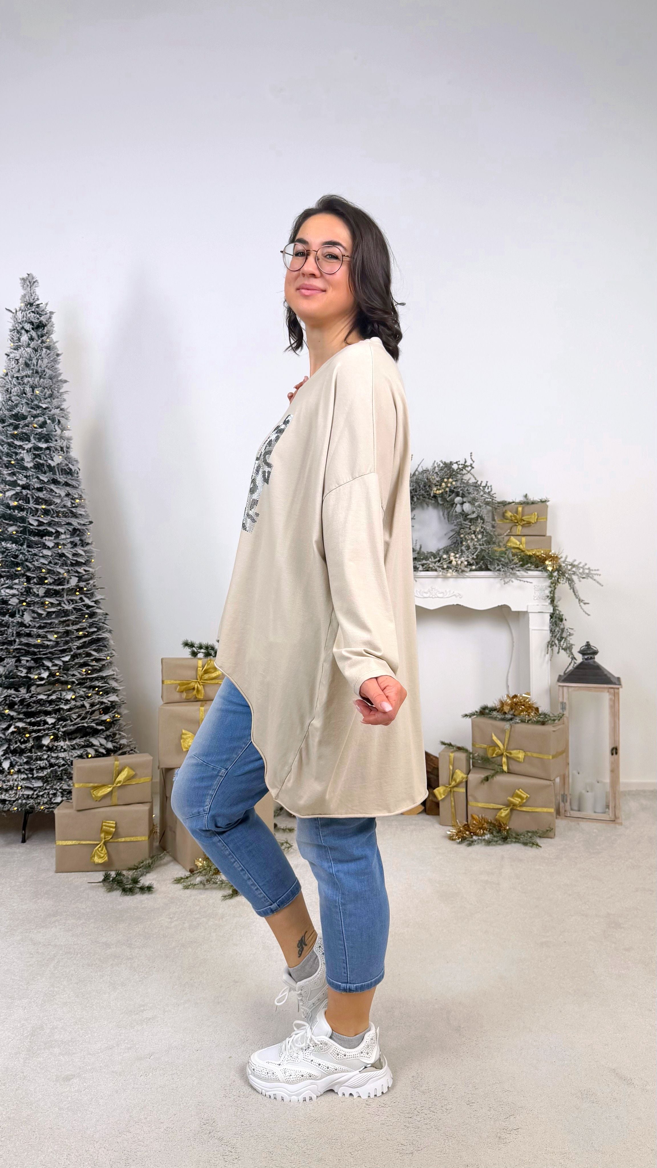 Oversized Langarmshirt Metallic Eightyfour *Beige*