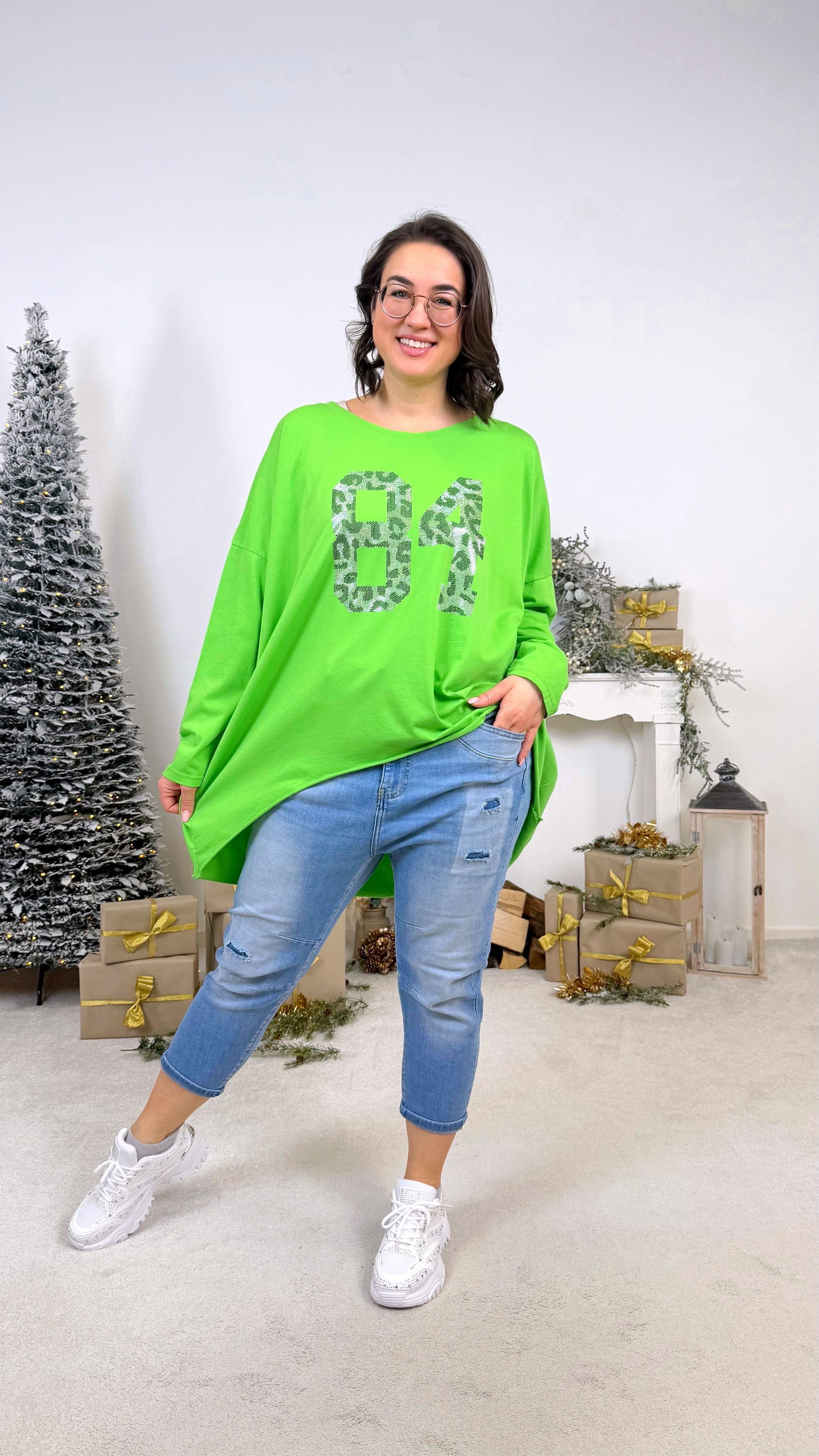 Oversized Langarmshirt Metallic Eightyfour *Grün*