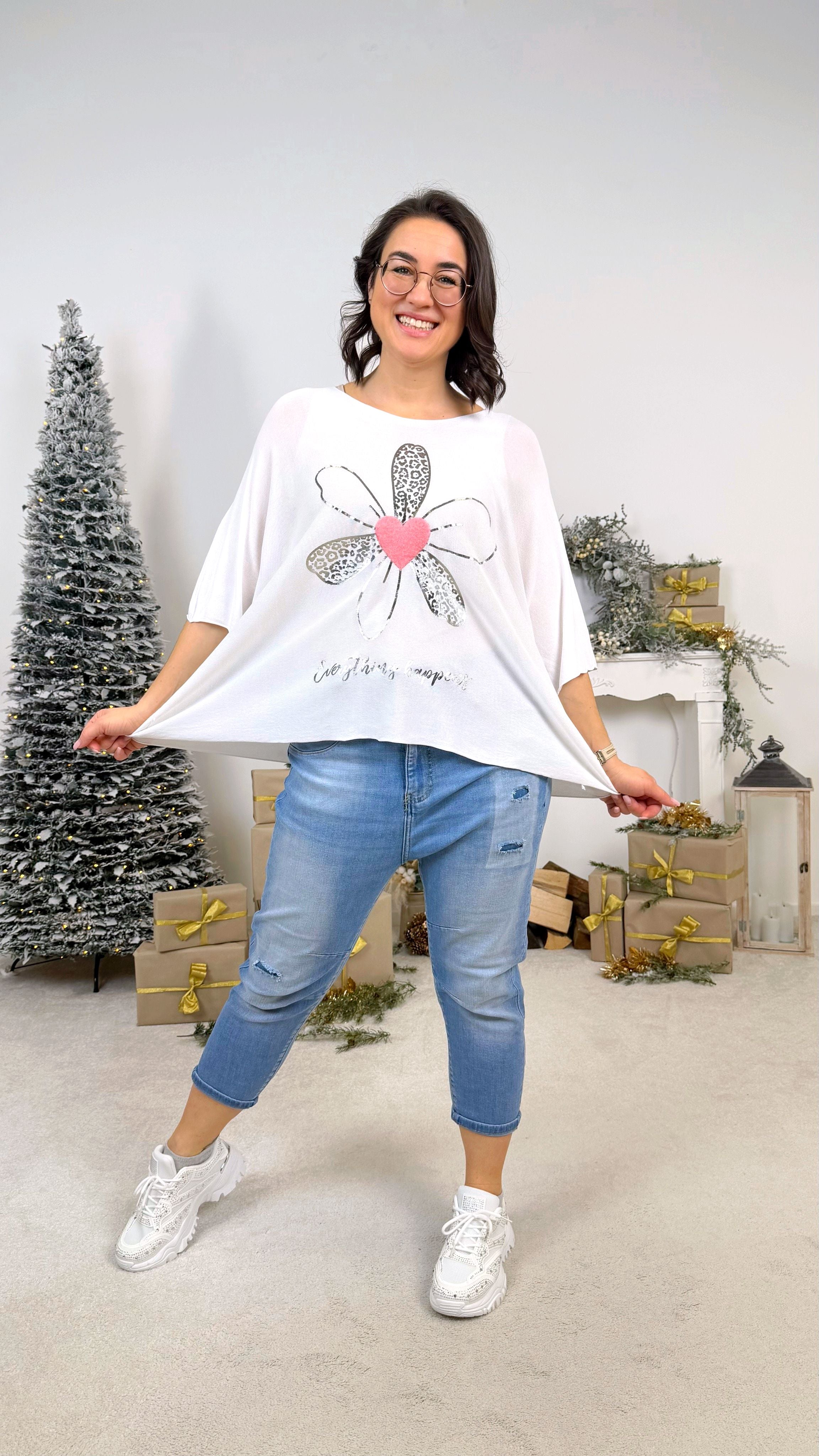 Dünnes Strickshirt Heart & Leo *Weiß*