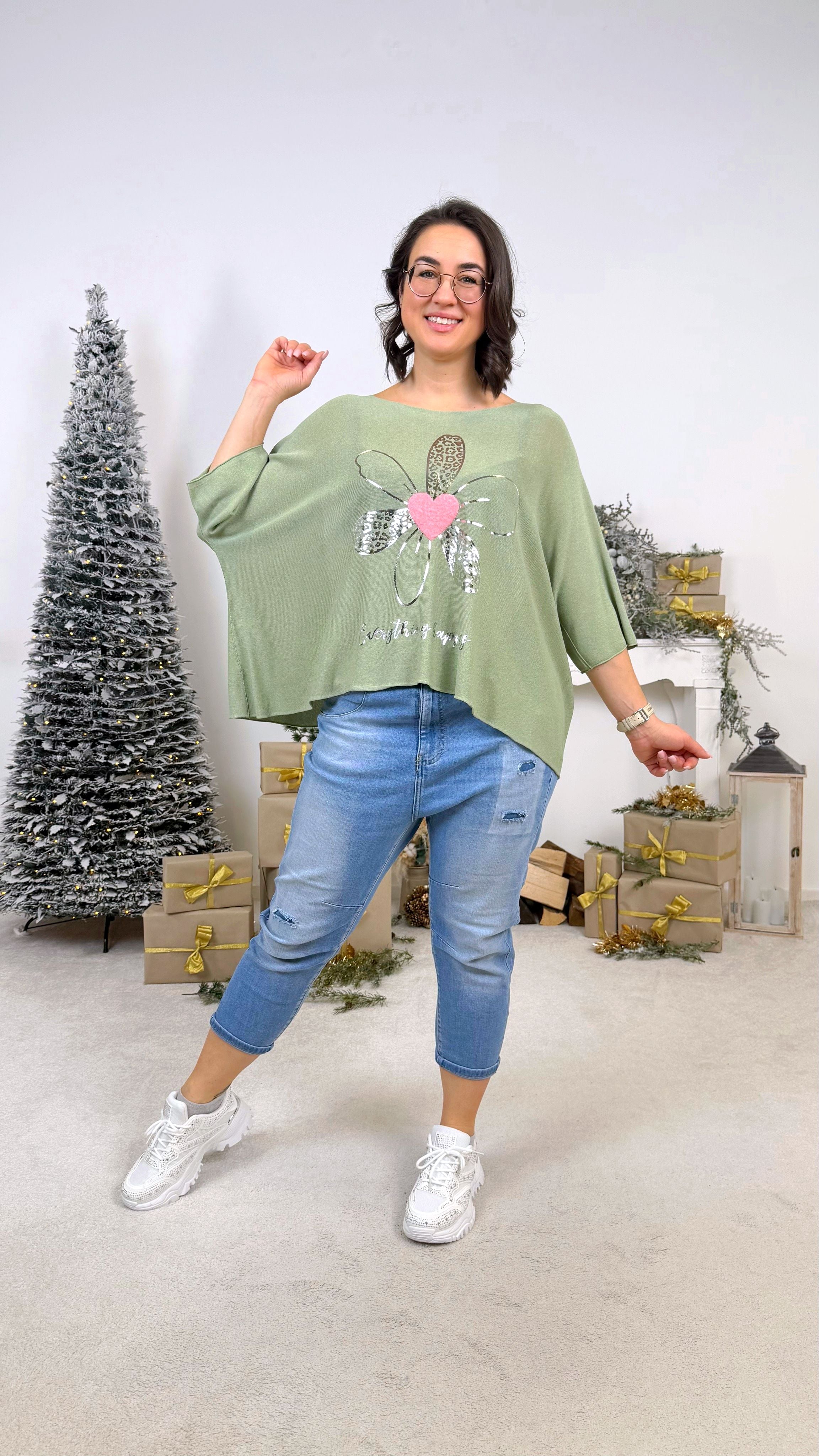 Dünnes Strickshirt Heart & Leo *Khaki*