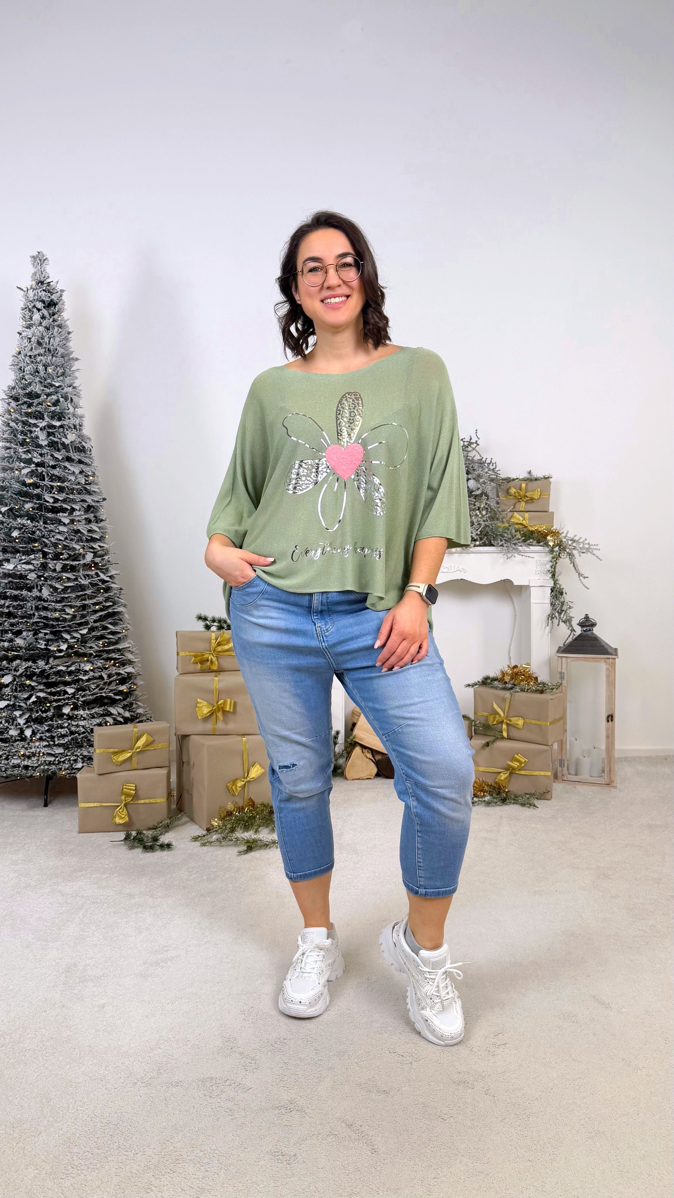 Dünnes Strickshirt Heart & Leo *Khaki*