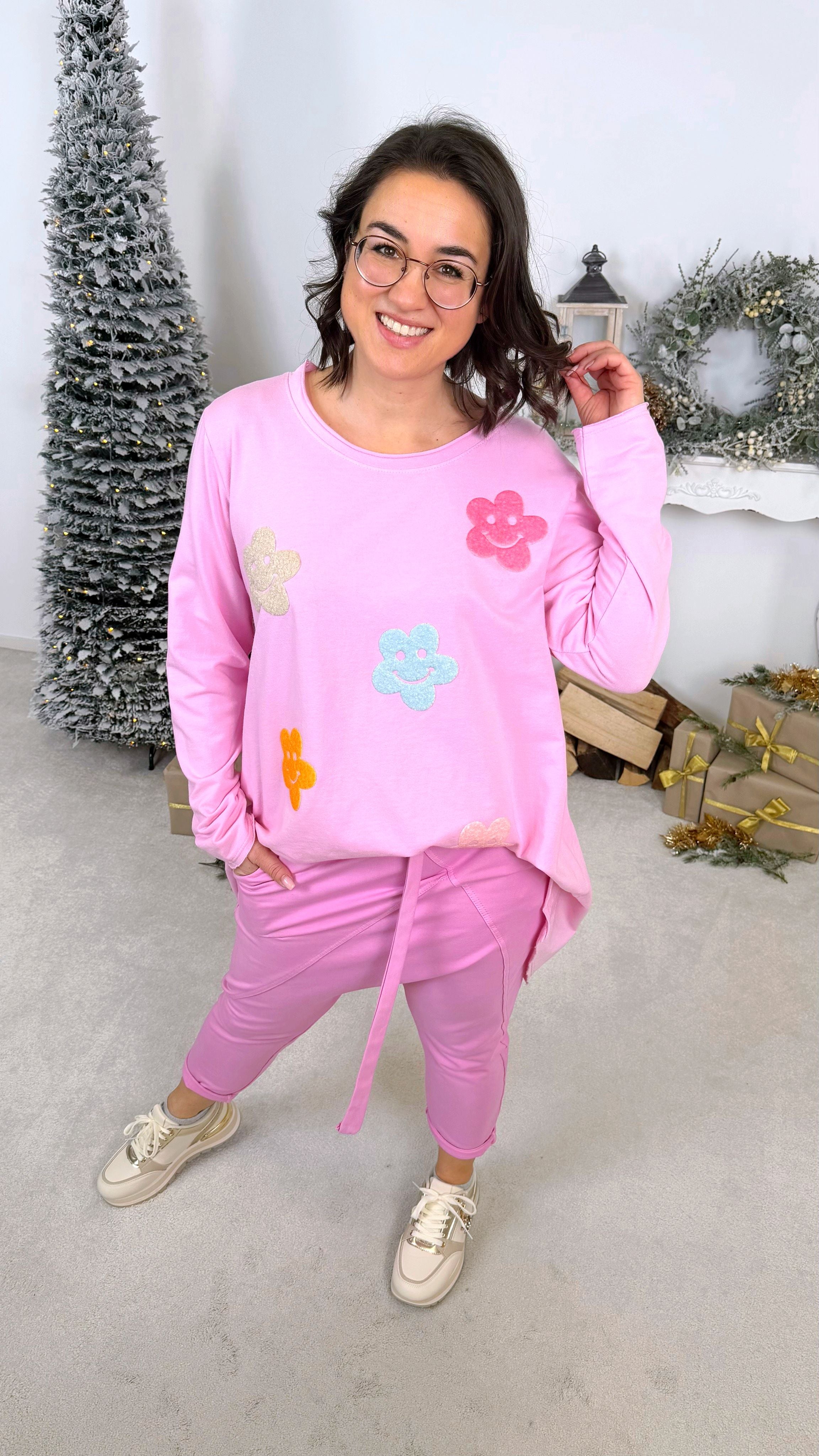 Oversized Langarmshirt Happy Blossom *Rosa*