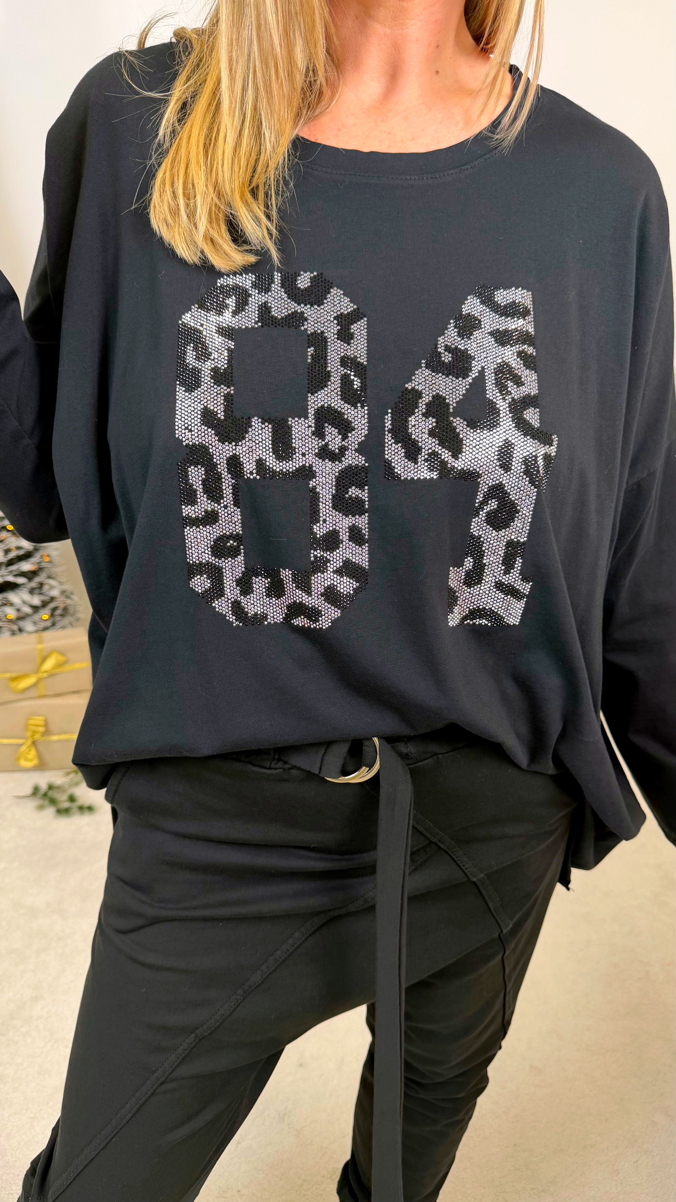 Oversized Langarmshirt Metallic Eightyfour *Schwarz*