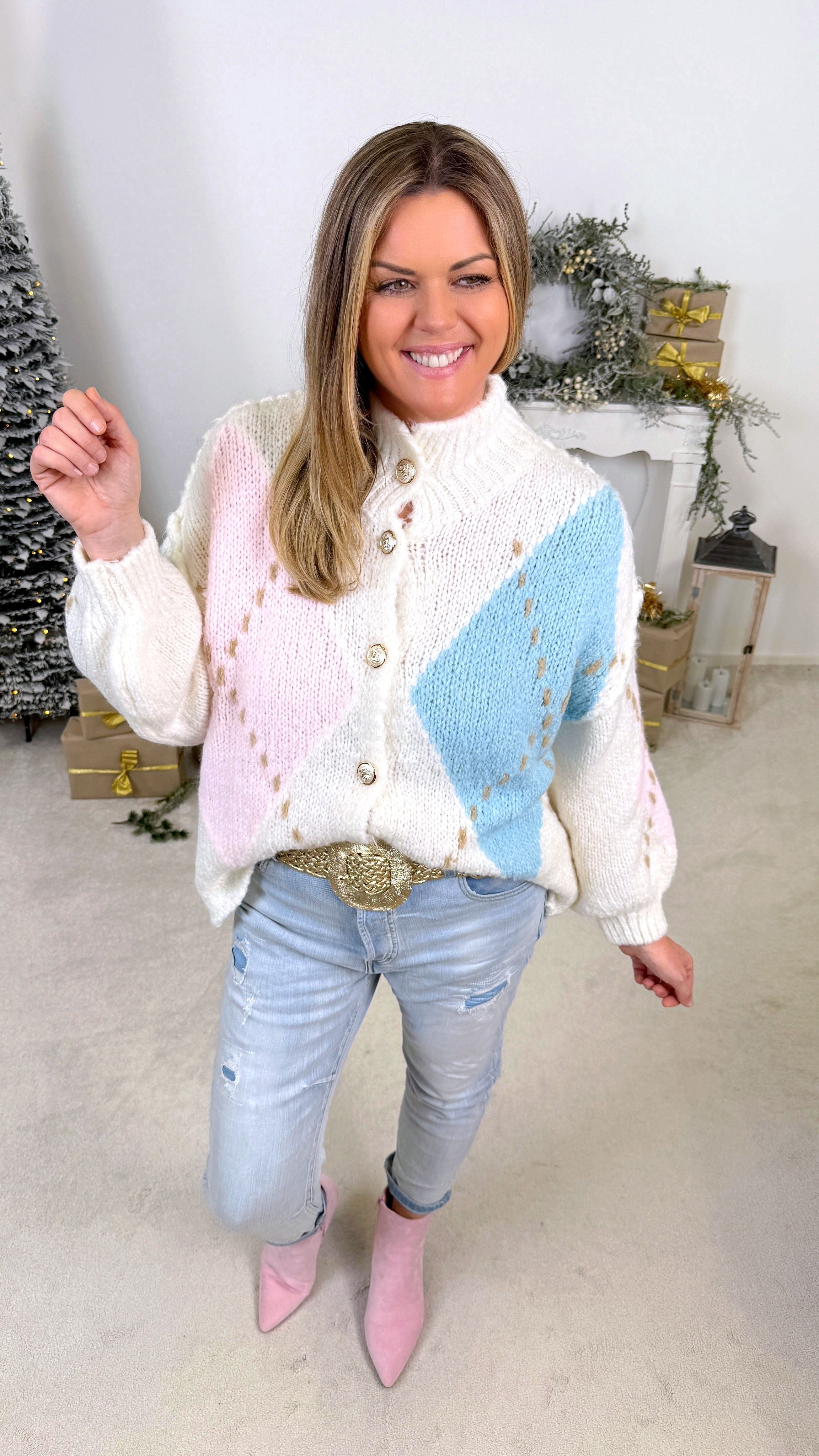 Cardigan Royal Argyle Dream *Weiß/Blau*