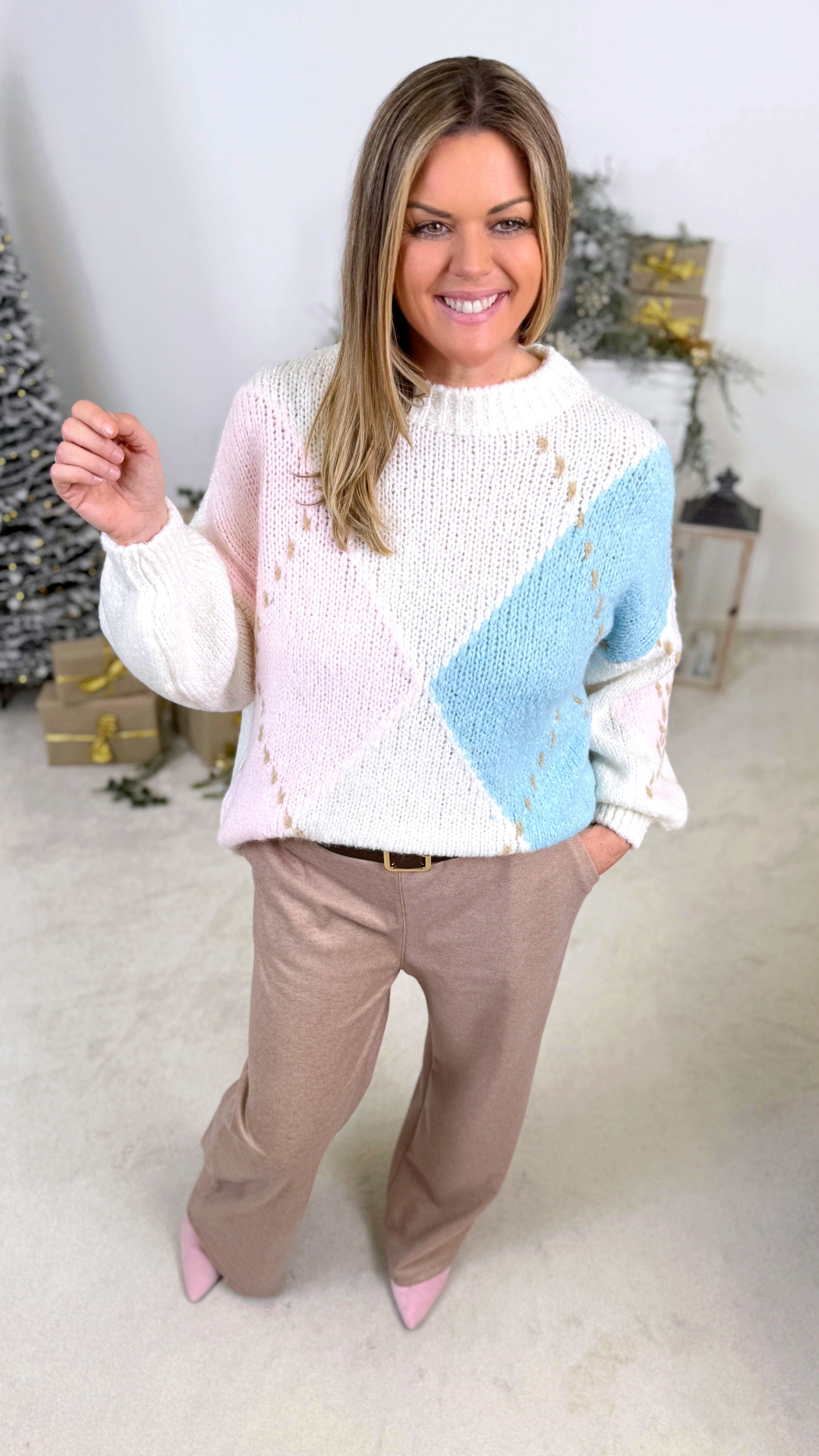 Strickpullover Soft Geometry *Weiß/Blau*