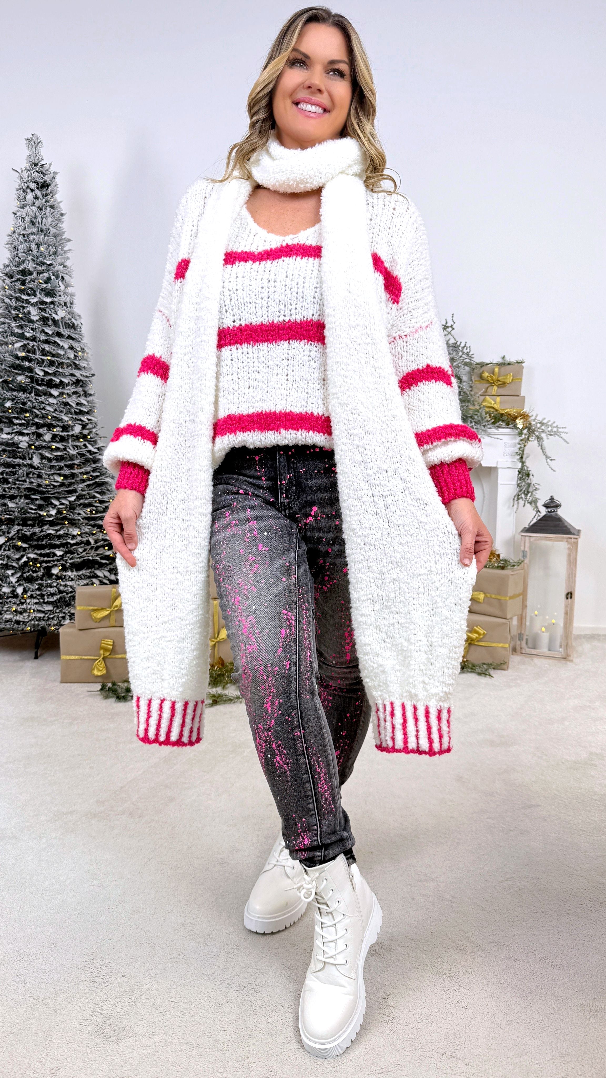 Strickpullover Calm Wave *Weiß/Pink*