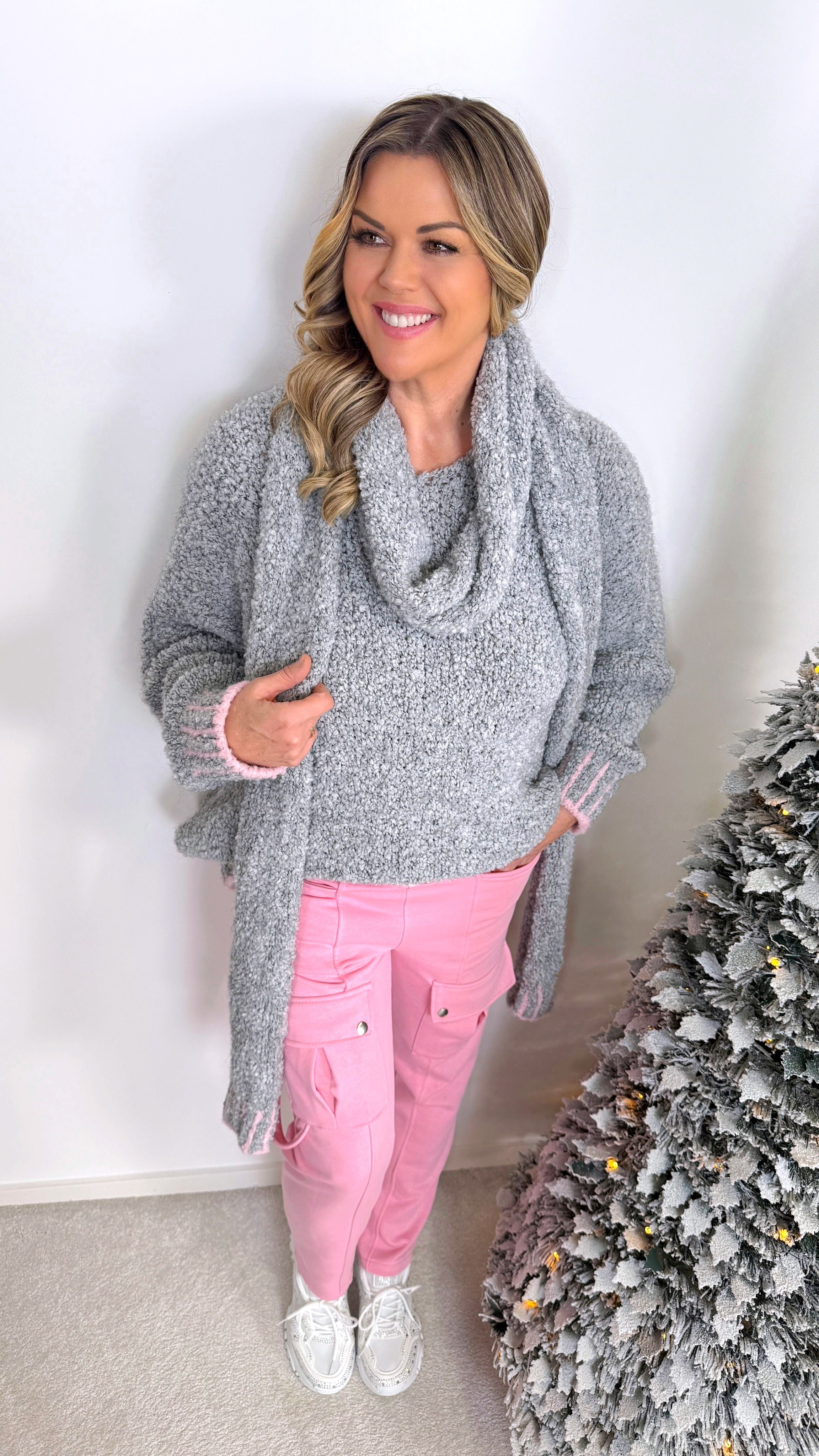 Strickpullover Snowy Hugs *Grau/Rosa*
