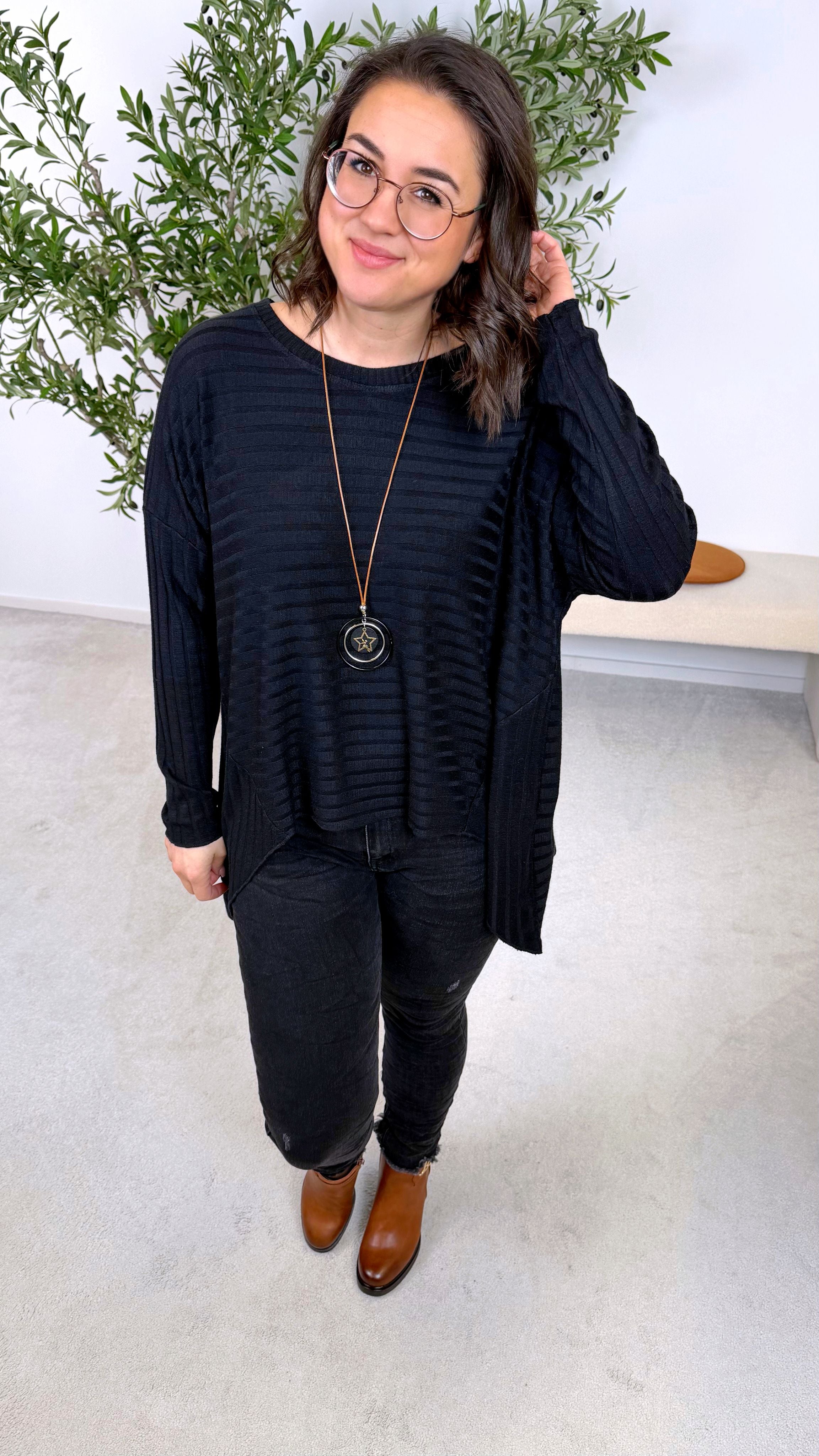 Oversized Langarmshirt Soft Rose *Schwarz*