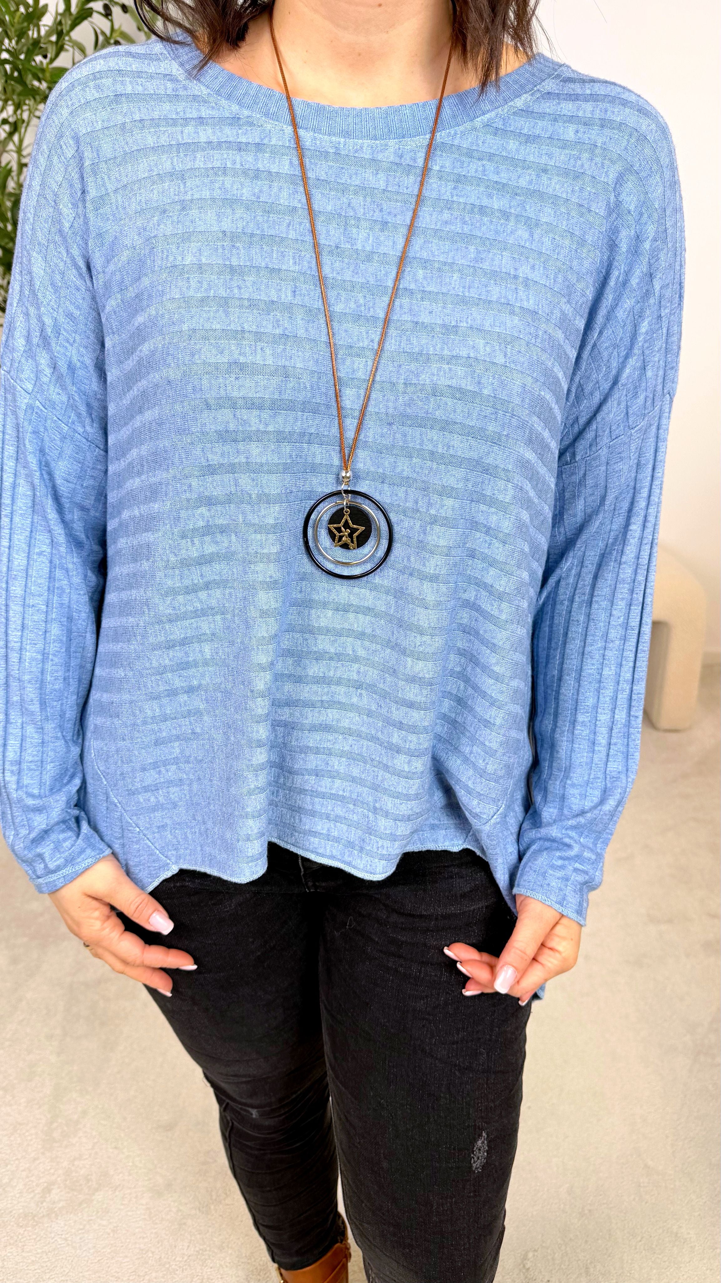 Oversized Langarmshirt Soft Rose *Jeansblau*