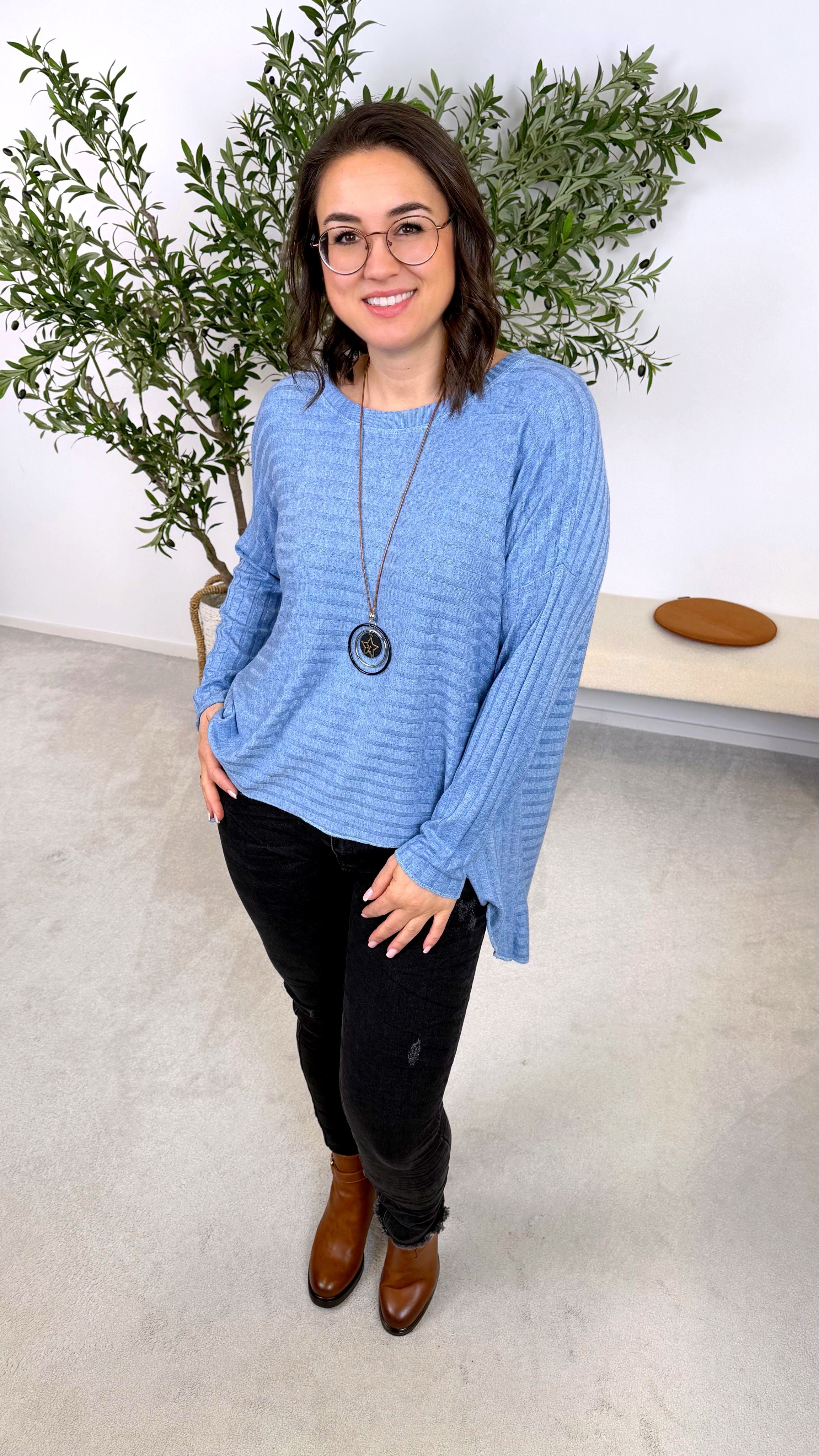 Oversized Langarmshirt Soft Rose *Jeansblau*