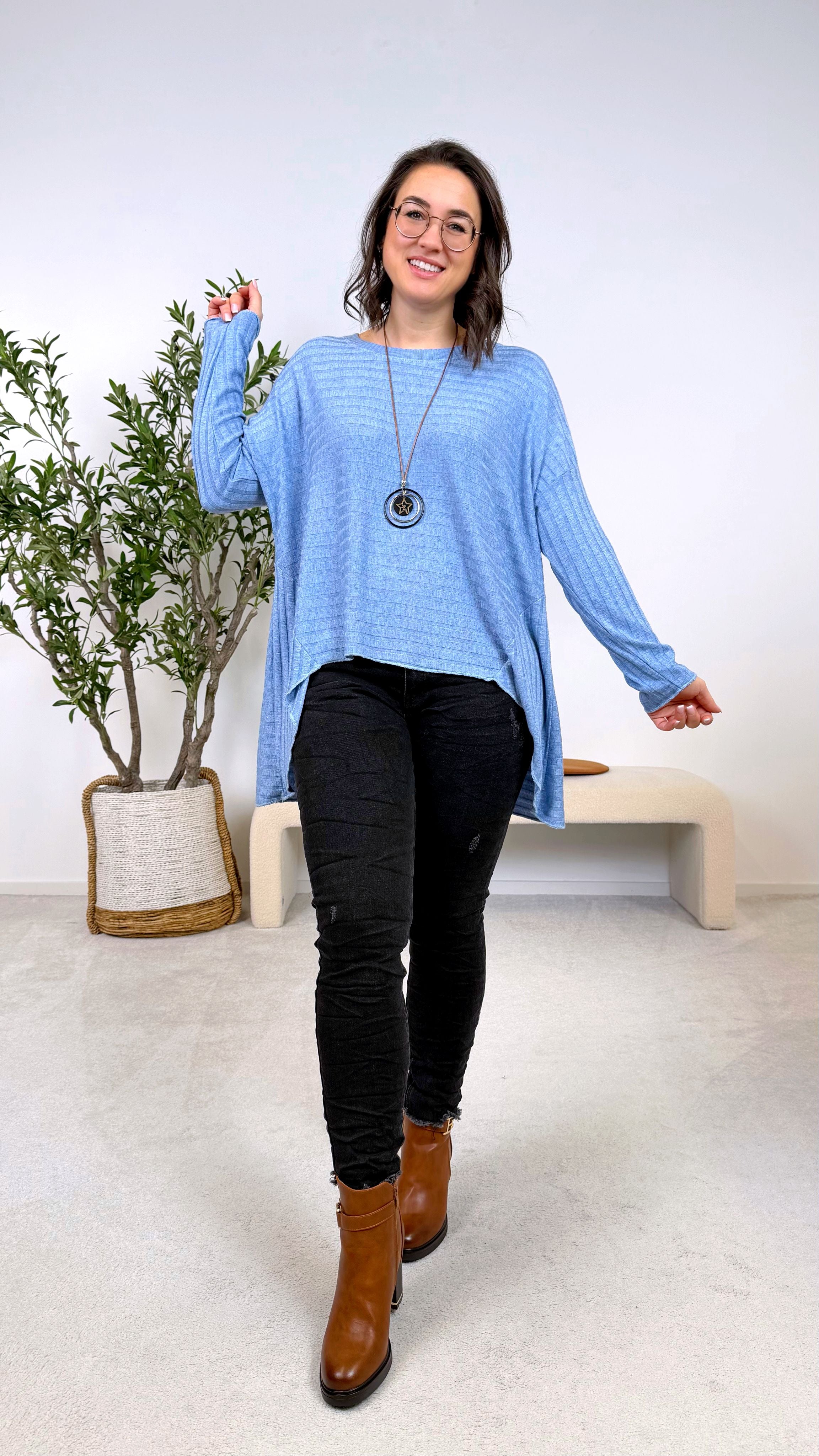 Oversized Langarmshirt Soft Rose *Jeansblau*