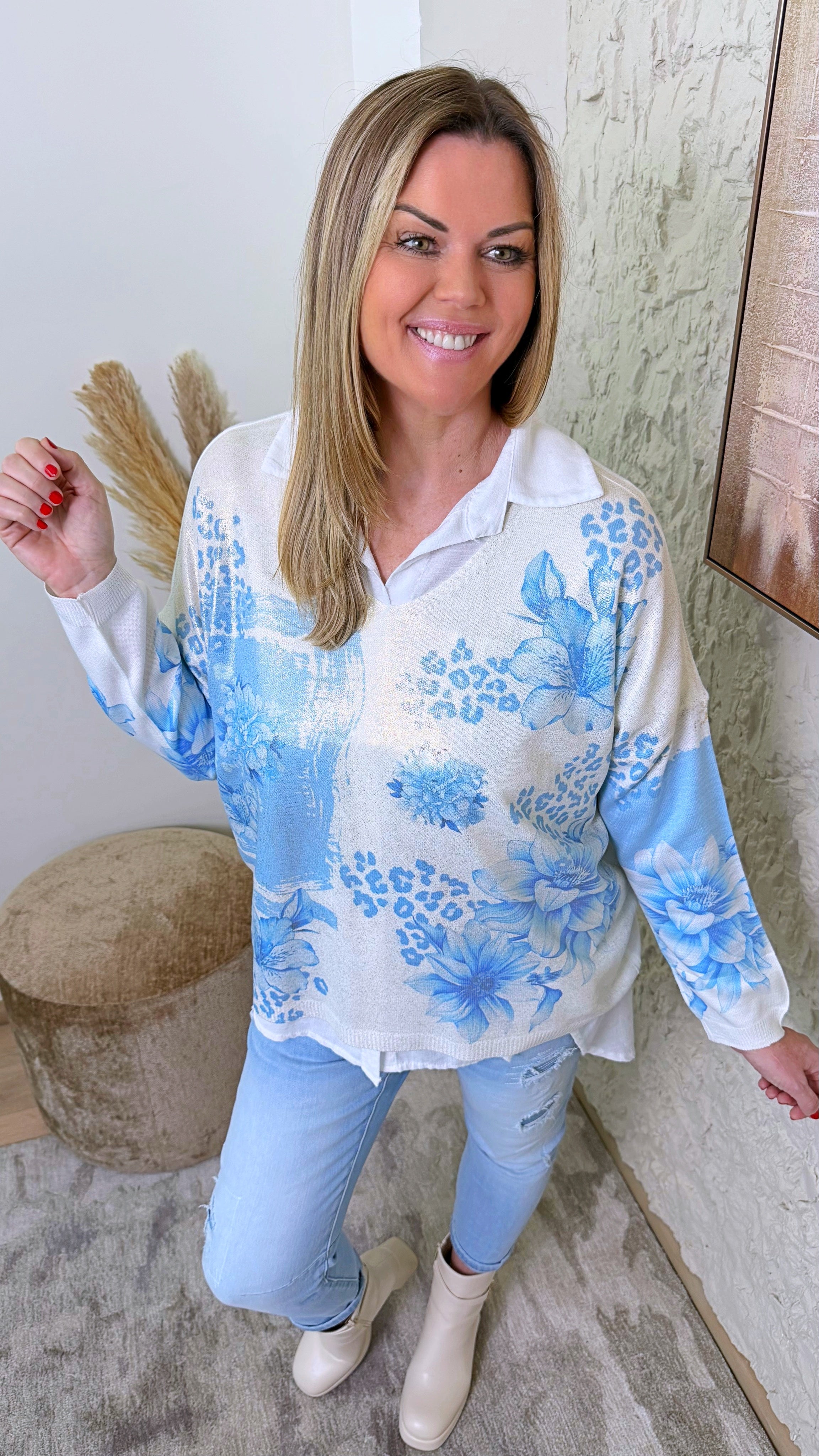 Strickshirt Floral Springstory *Blau*