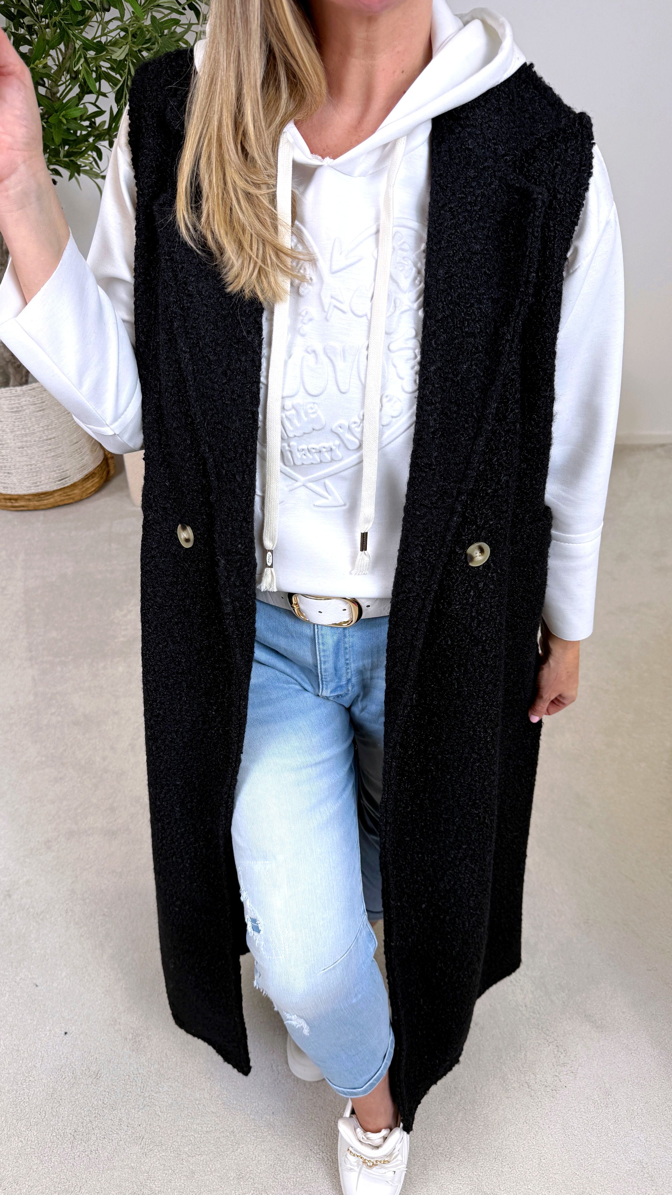 Lange Boclé Weste Quiet Luxury *Schwarz*