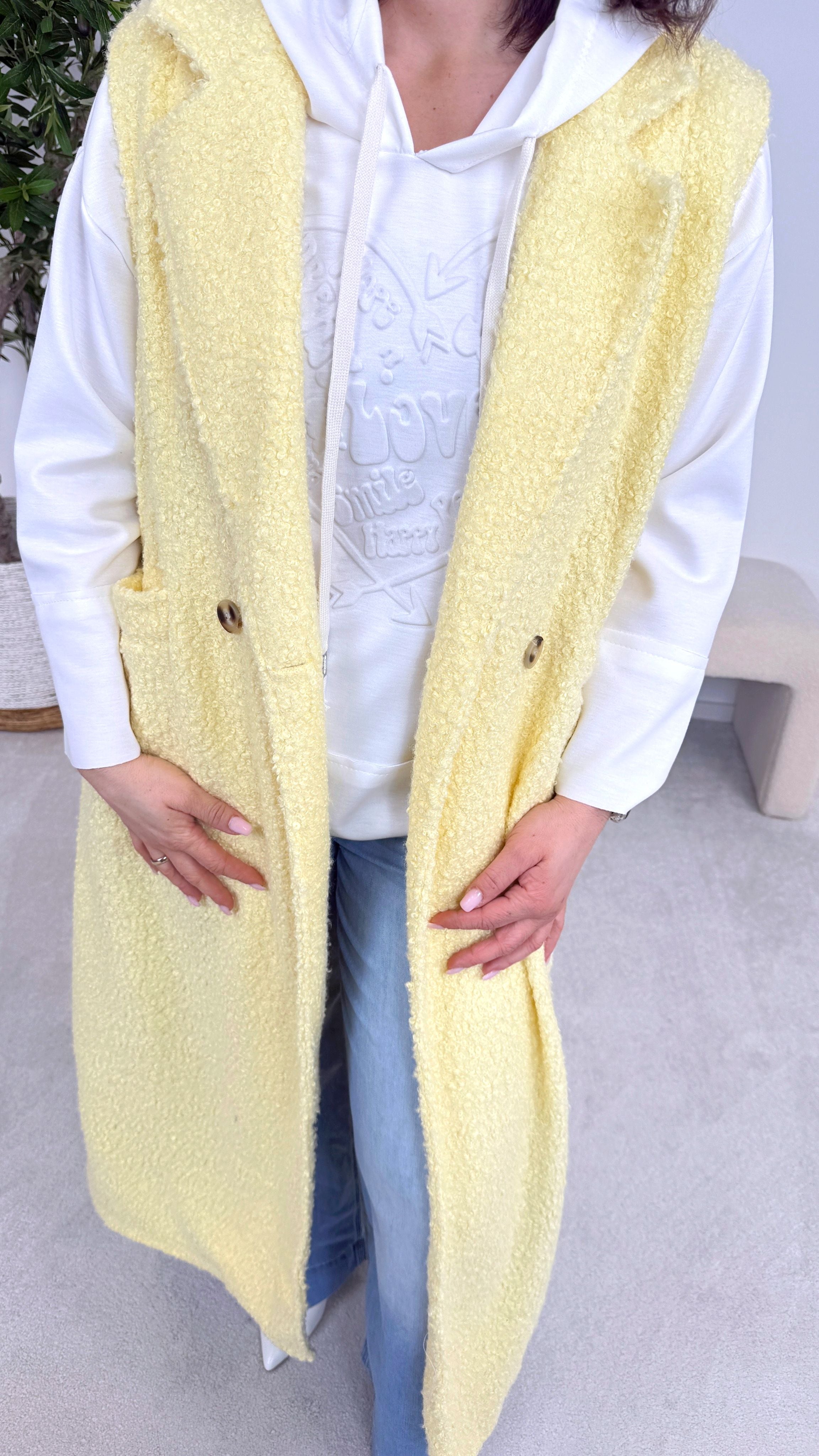 Lange Boclé Weste Quiet Luxury *Gelb*