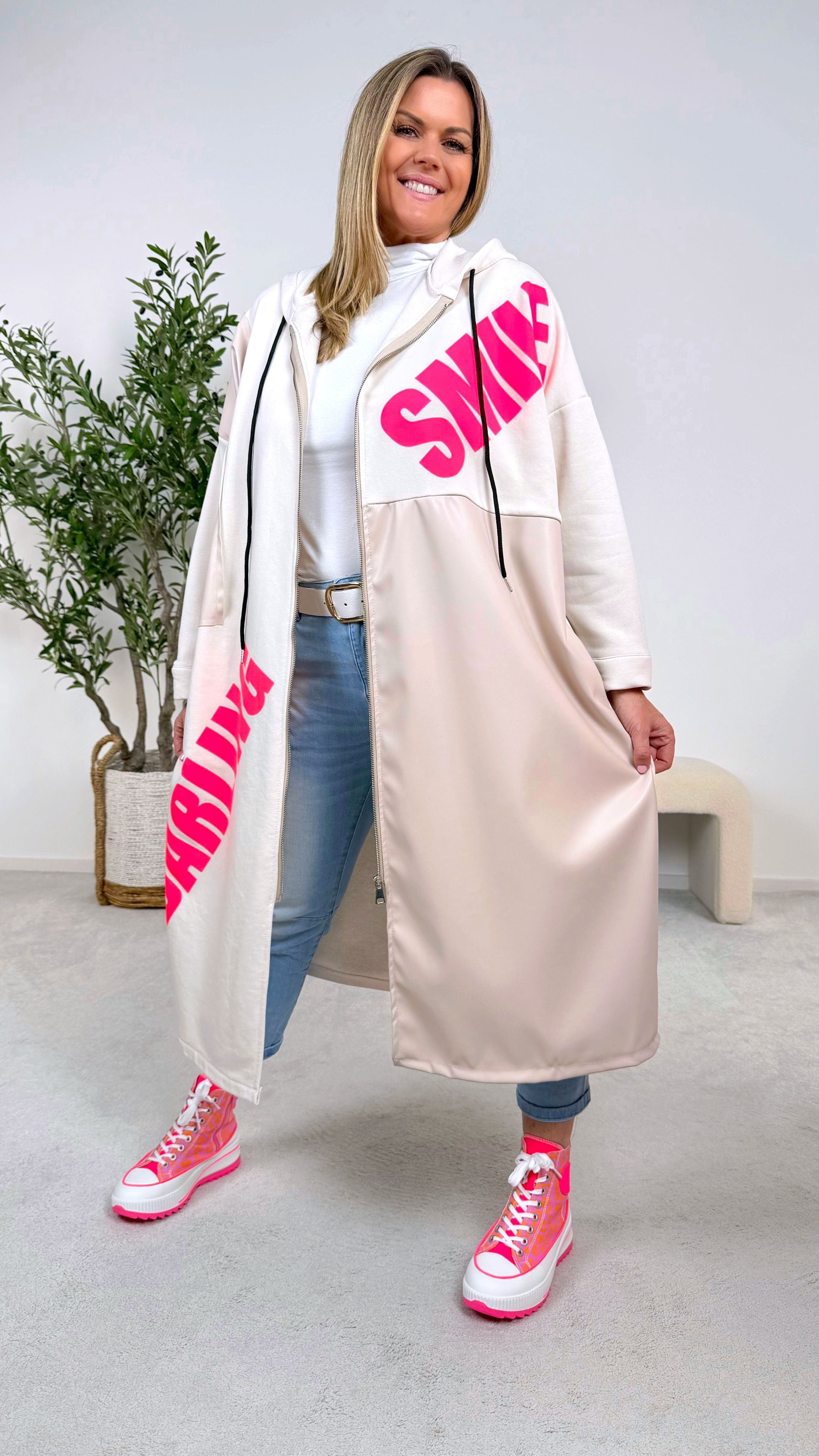 Lange Sweatjacke Smile Darling *Beige*