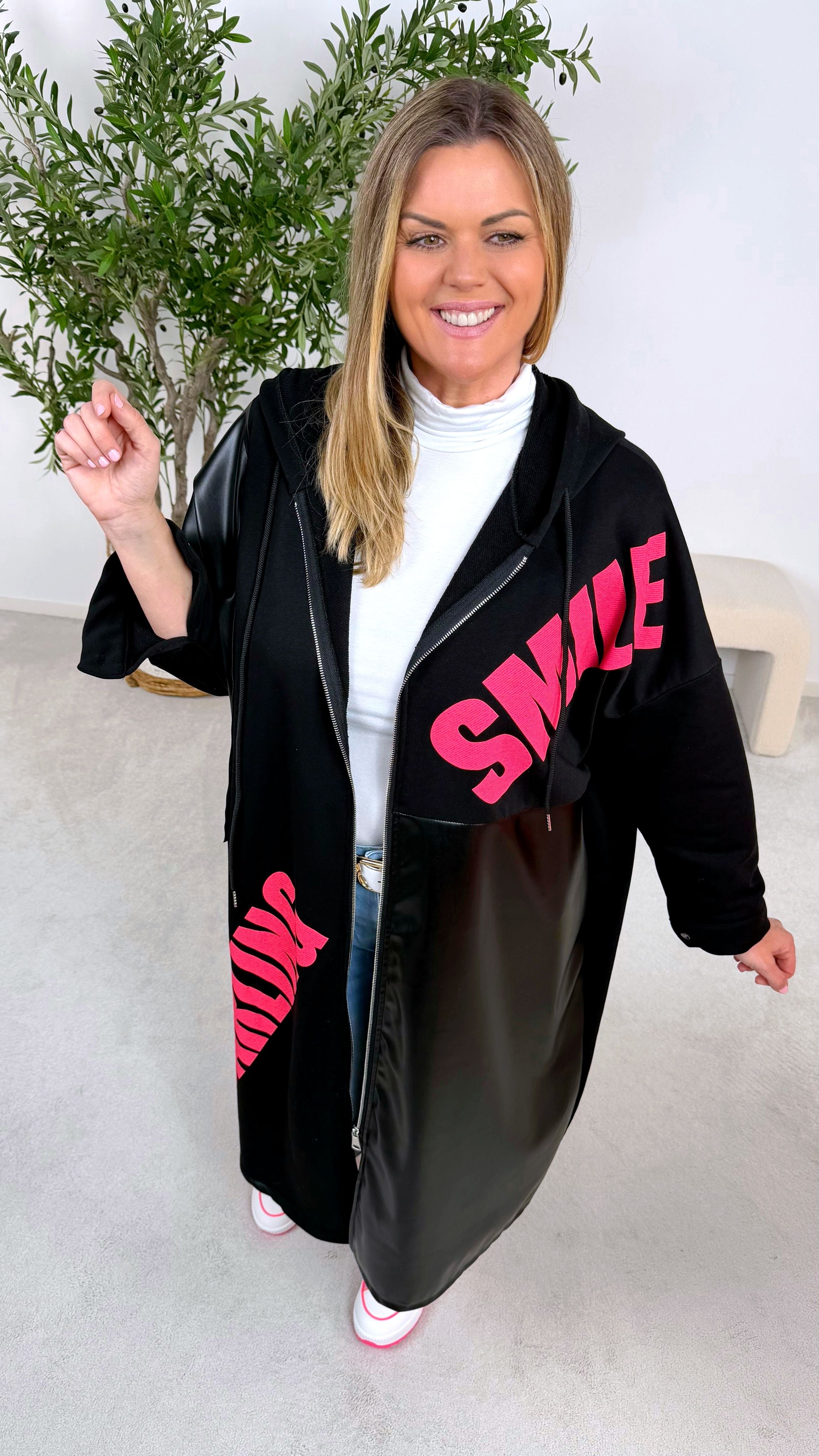 Lange Sweatjacke Smile Darling *Schwarz*