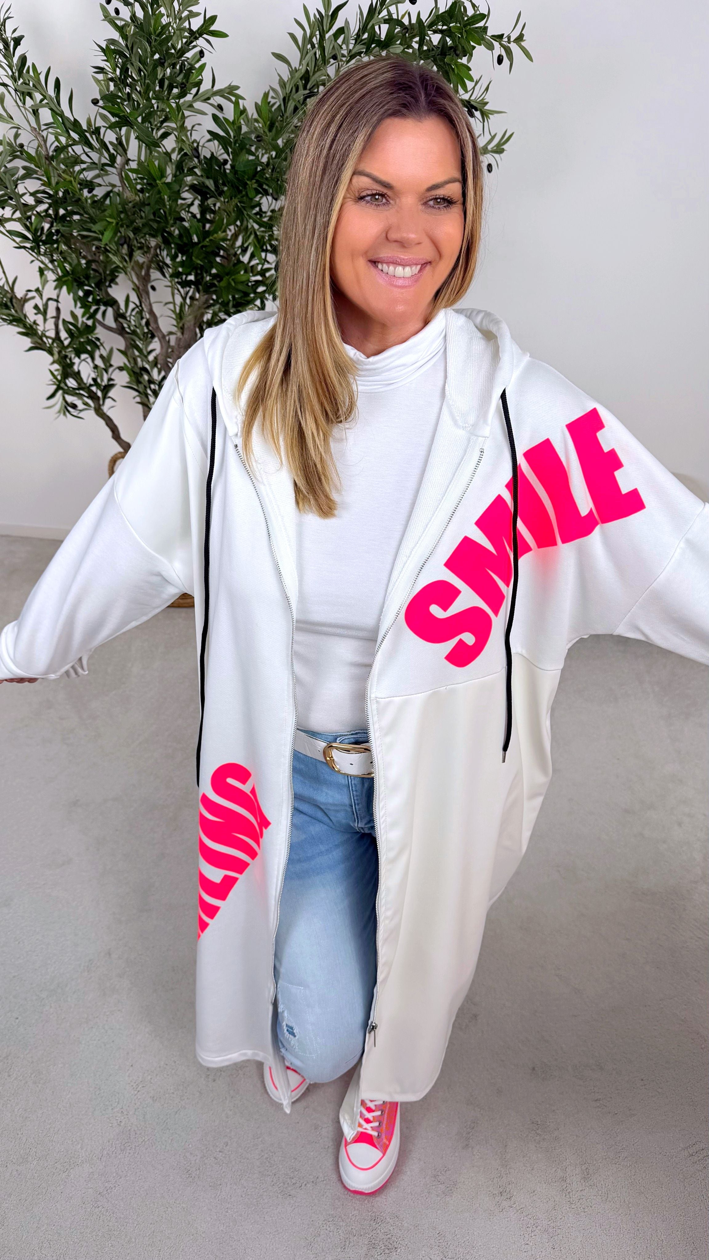Lange Sweatjacke Smile Darling *Weiß*