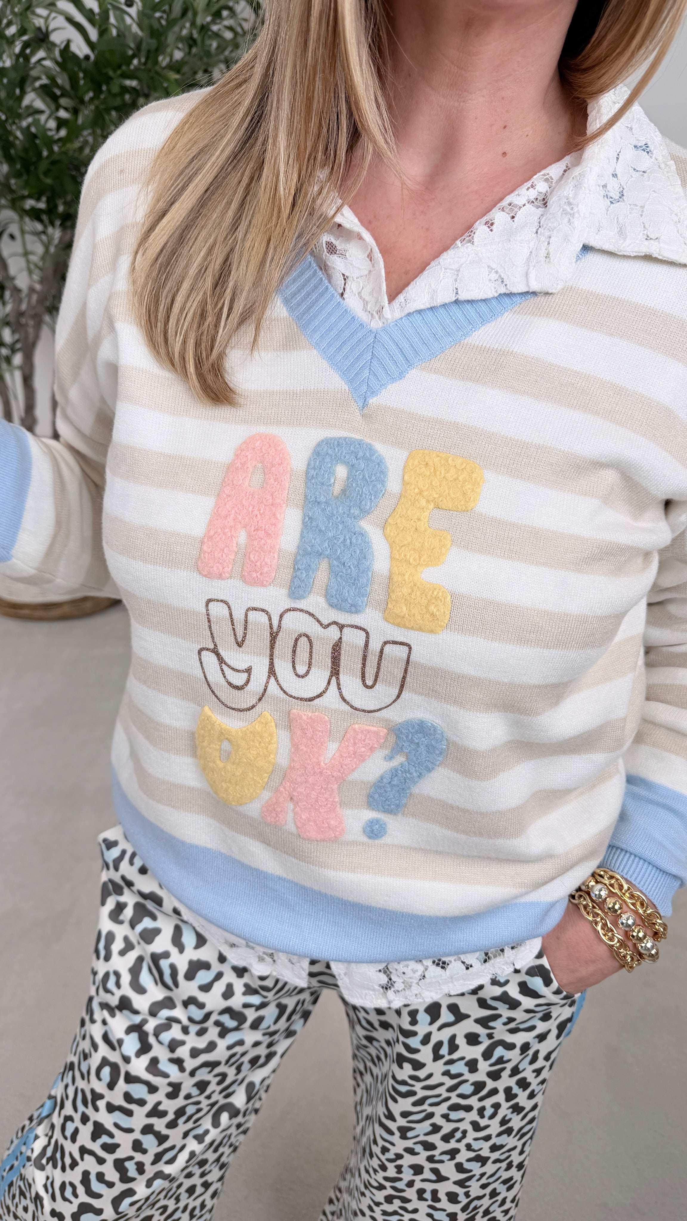 Pullover Are You Ok *Beige/Blau*