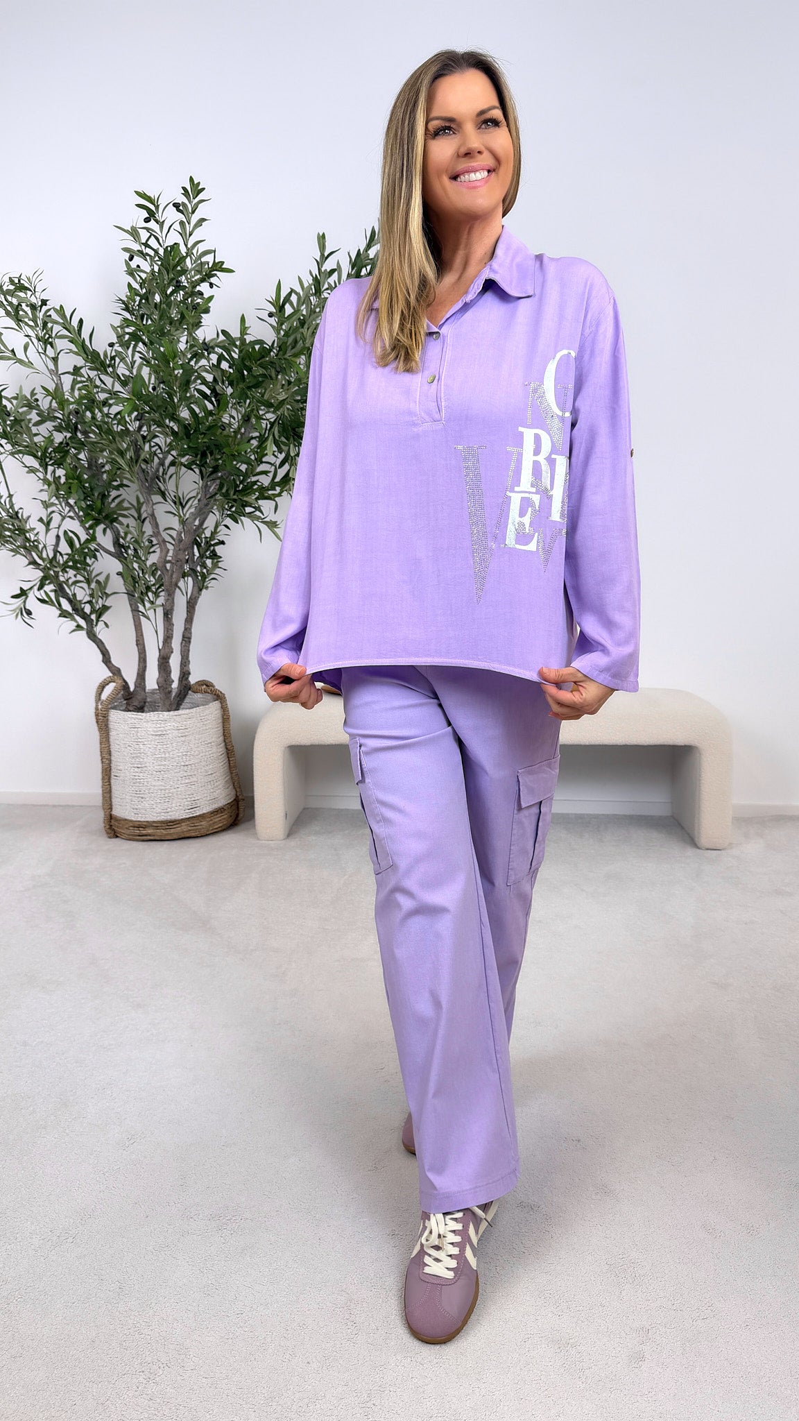 Blusenshirt Shine Message *Flieder*