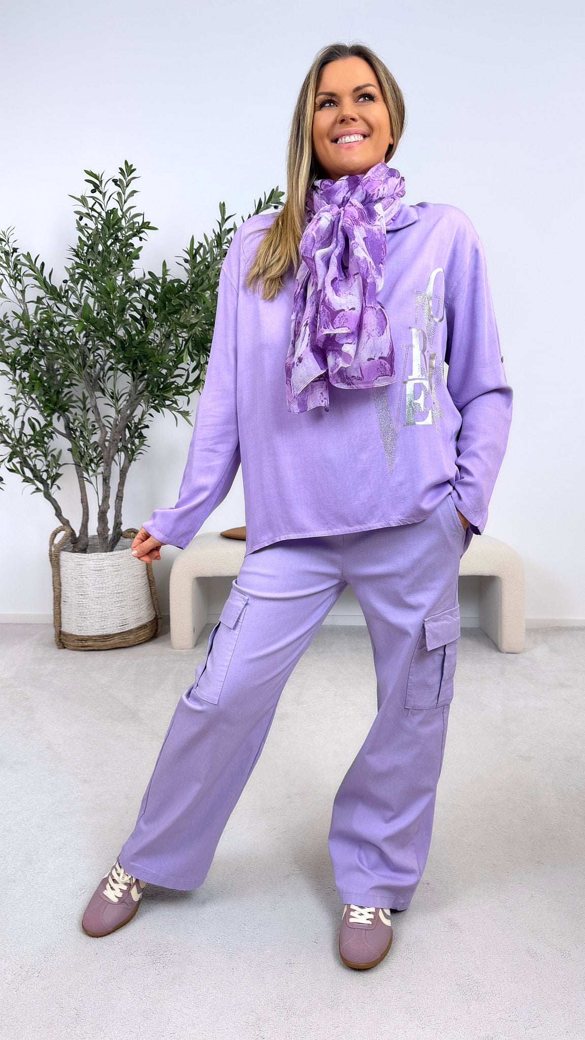 Blusenshirt Shine Message *Flieder*