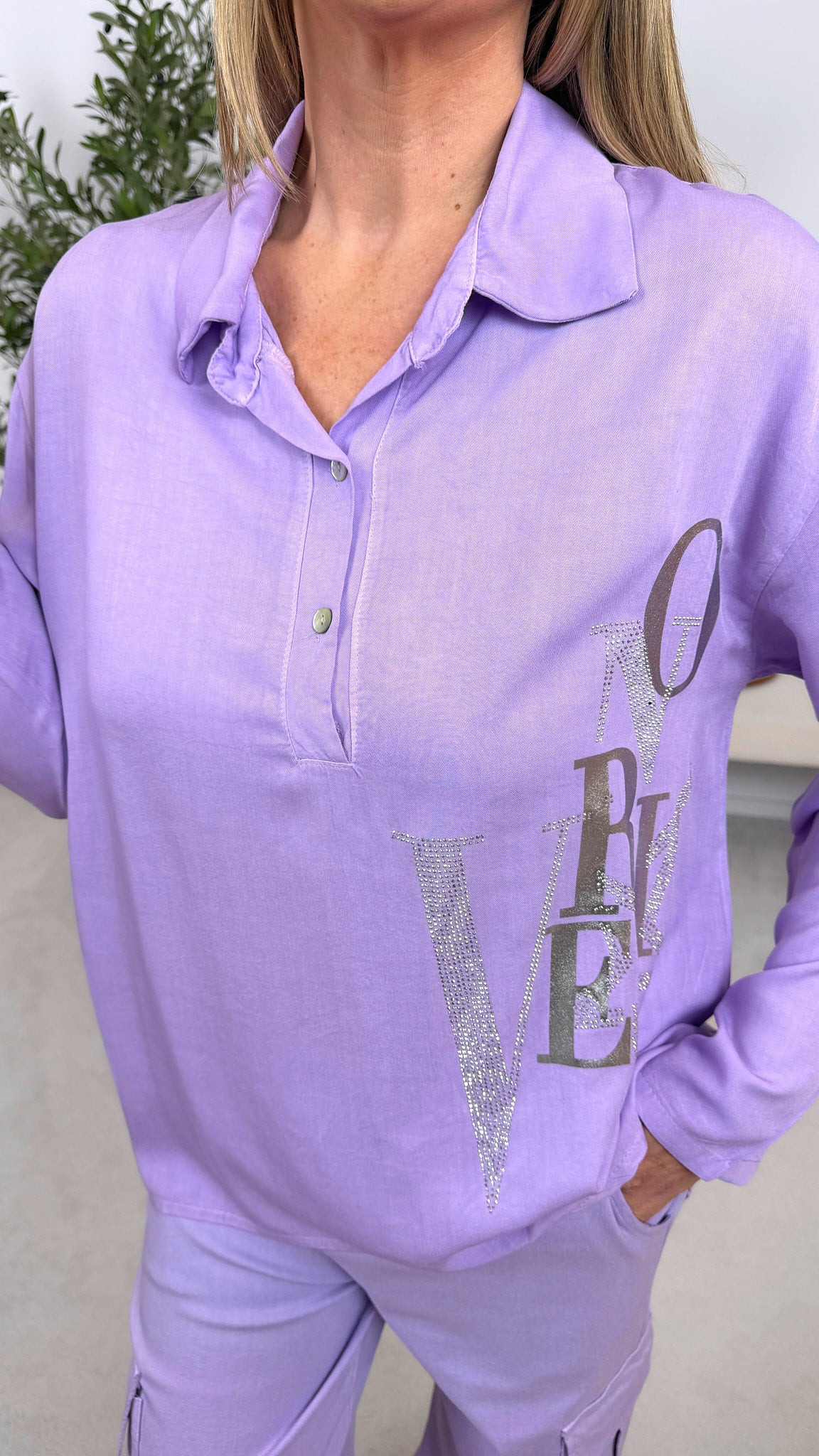 Blusenshirt Shine Message *Flieder*