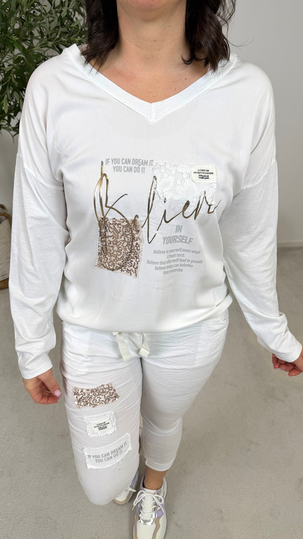 Langarmshirt Sequin Kiss *Weiß*