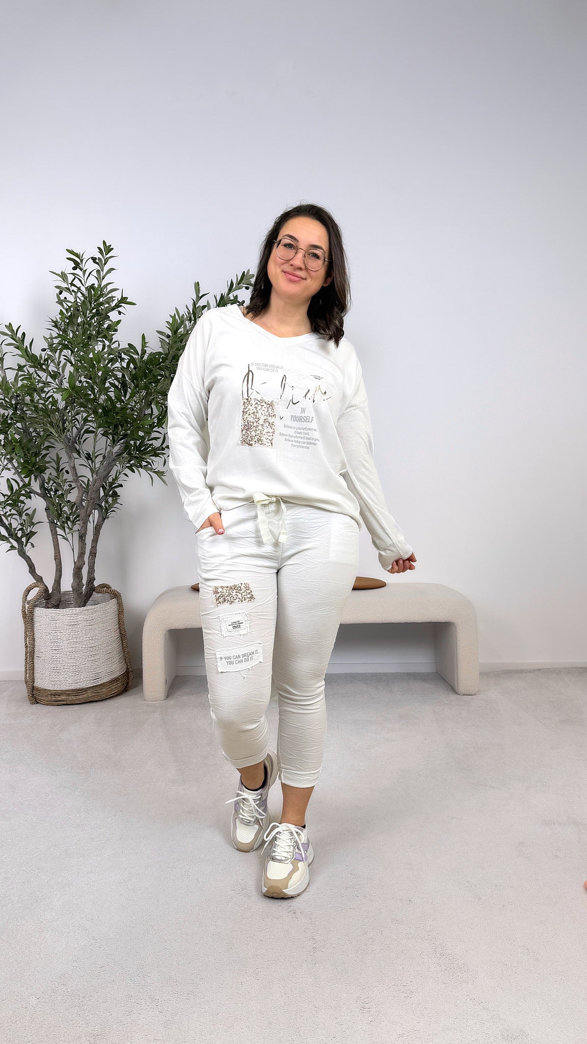 Langarmshirt Sequin Kiss *Weiß*