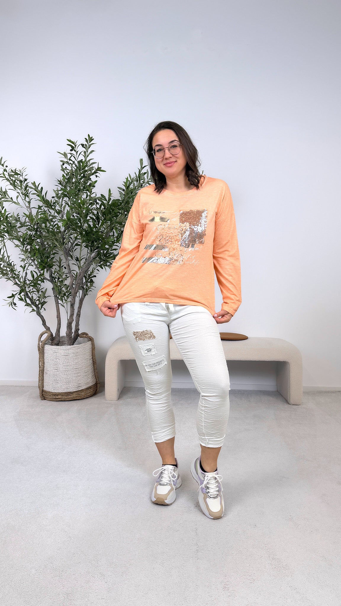 Langarmshirt Statement Shine *Apricot*