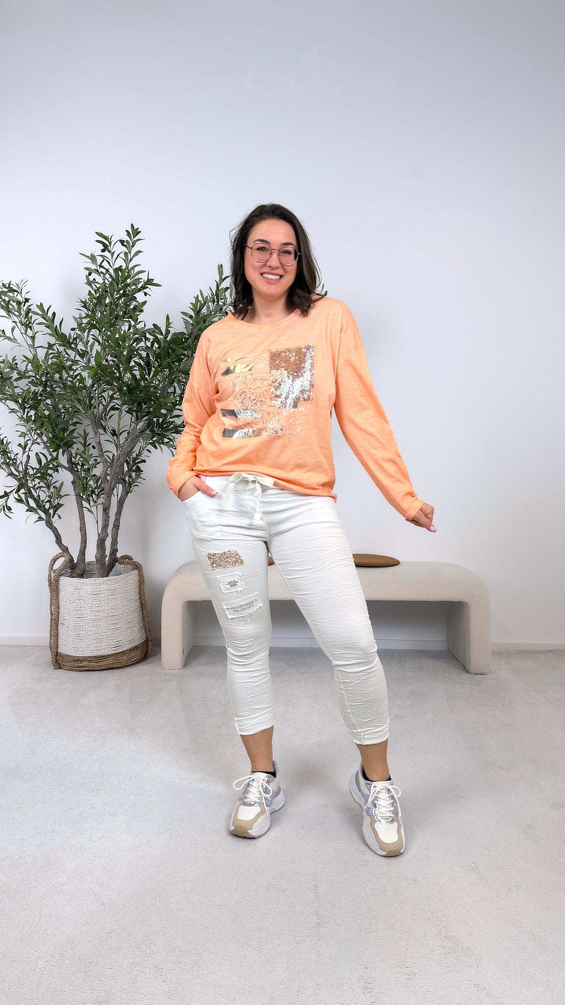 Langarmshirt Statement Shine *Apricot*