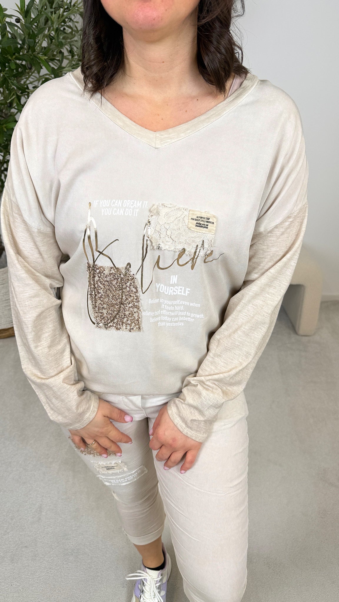 Langarmshirt Sequin Kiss *Beige*