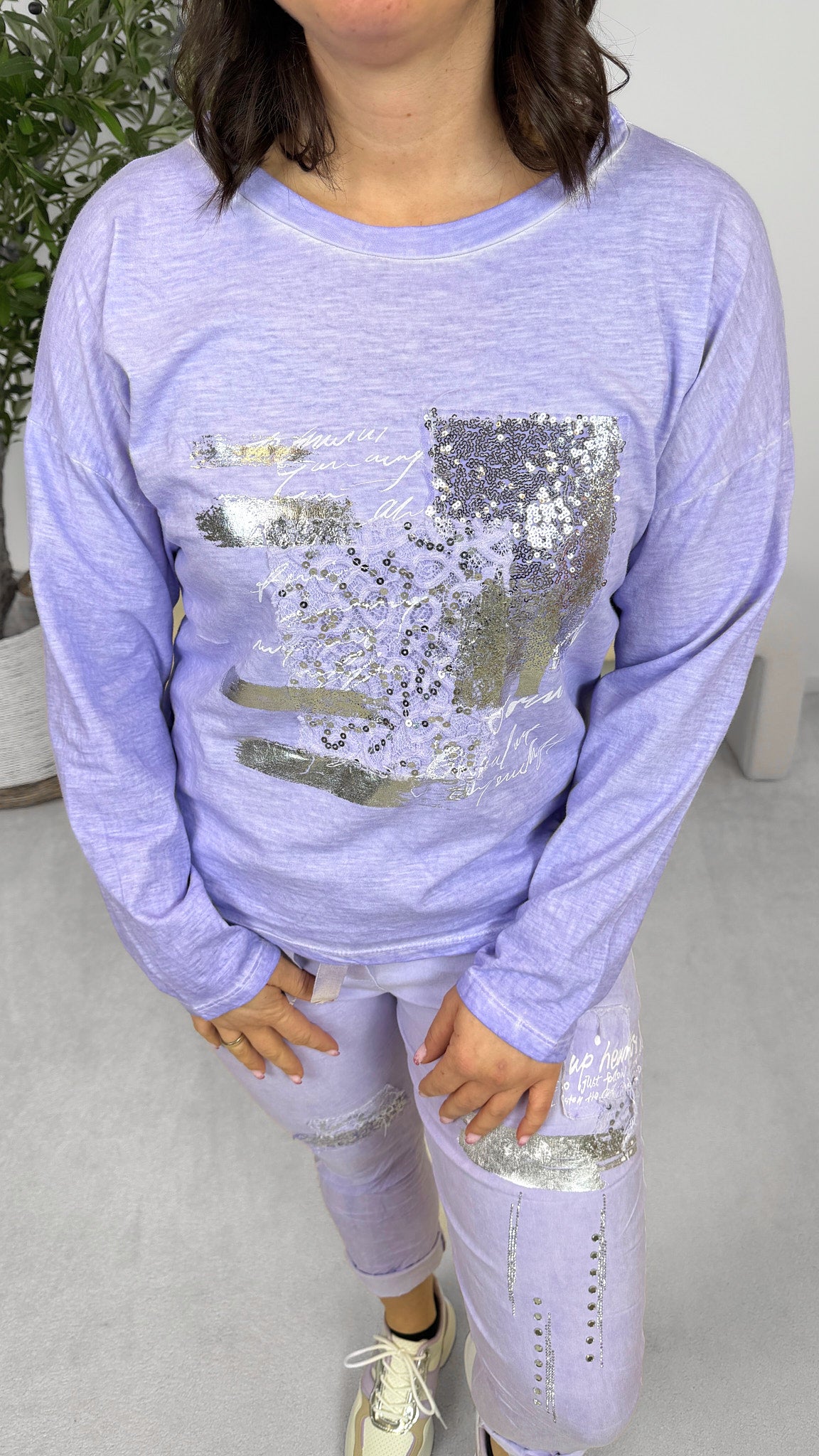 Langarmshirt Statement Shine *Flieder*