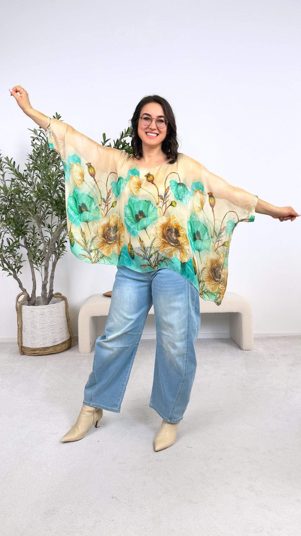 Seidenbluse Magic Meadow *Türkis*
