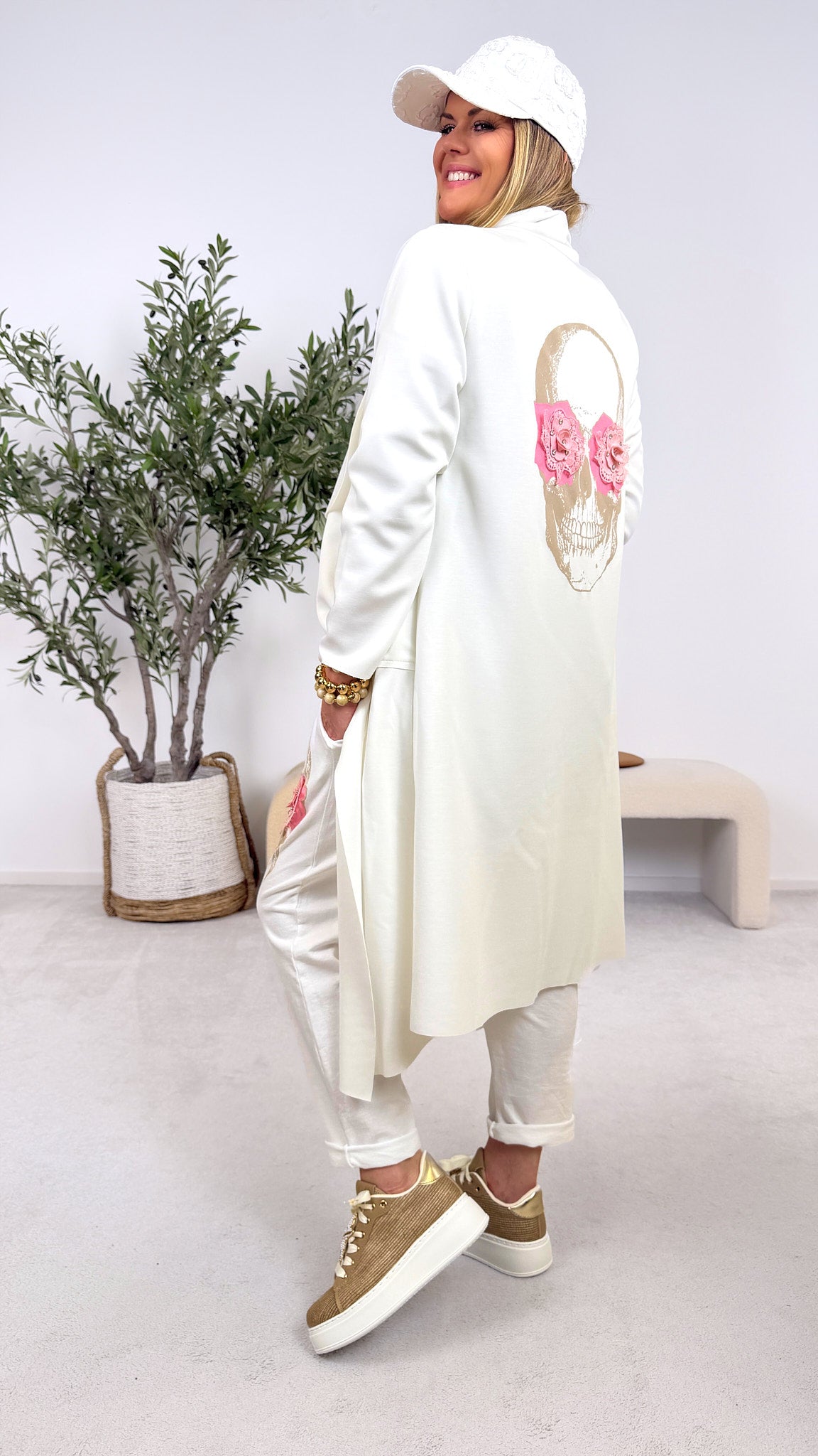 Lange Sweatjacke Wild Rose Soul *Weiß*