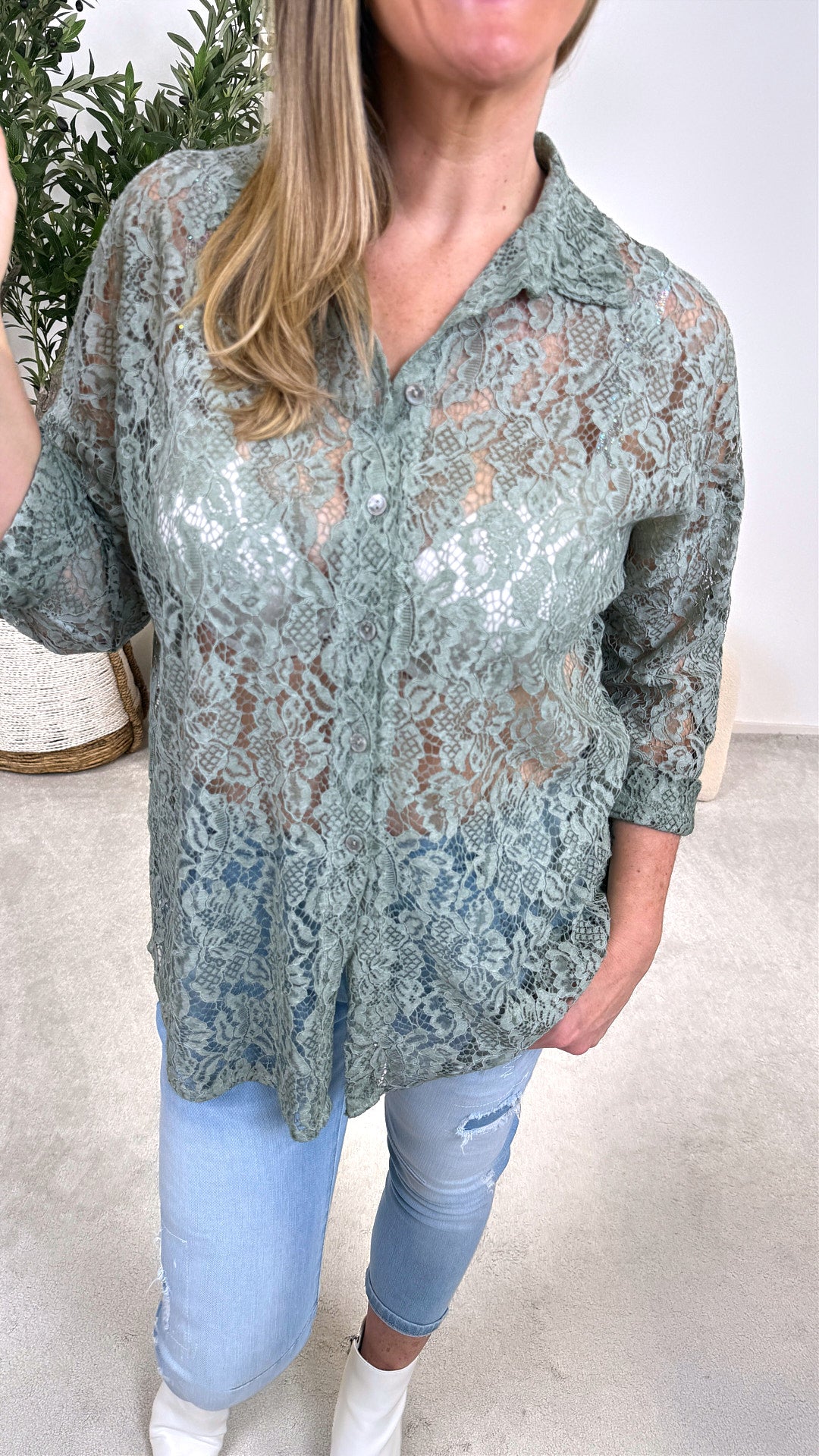 Spitzenbluse True Feminine *Khaki*